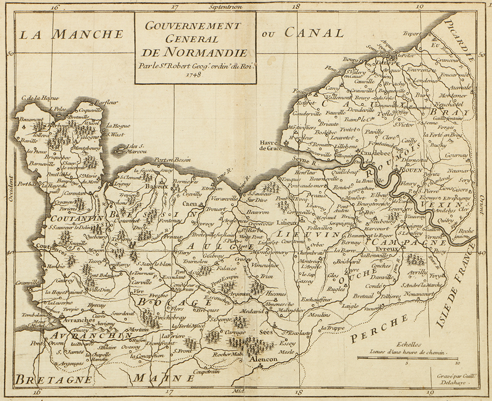 18th Century Engraved Map of Normandy After Guillaume Delahaye