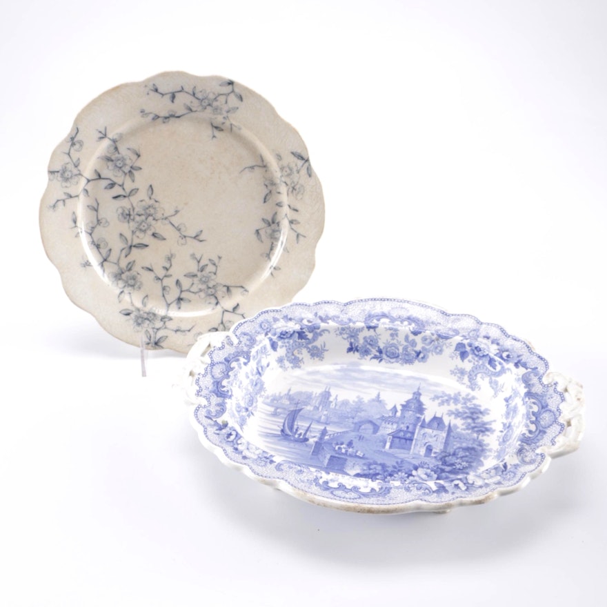 Transferware Serving Dish and  China Plate