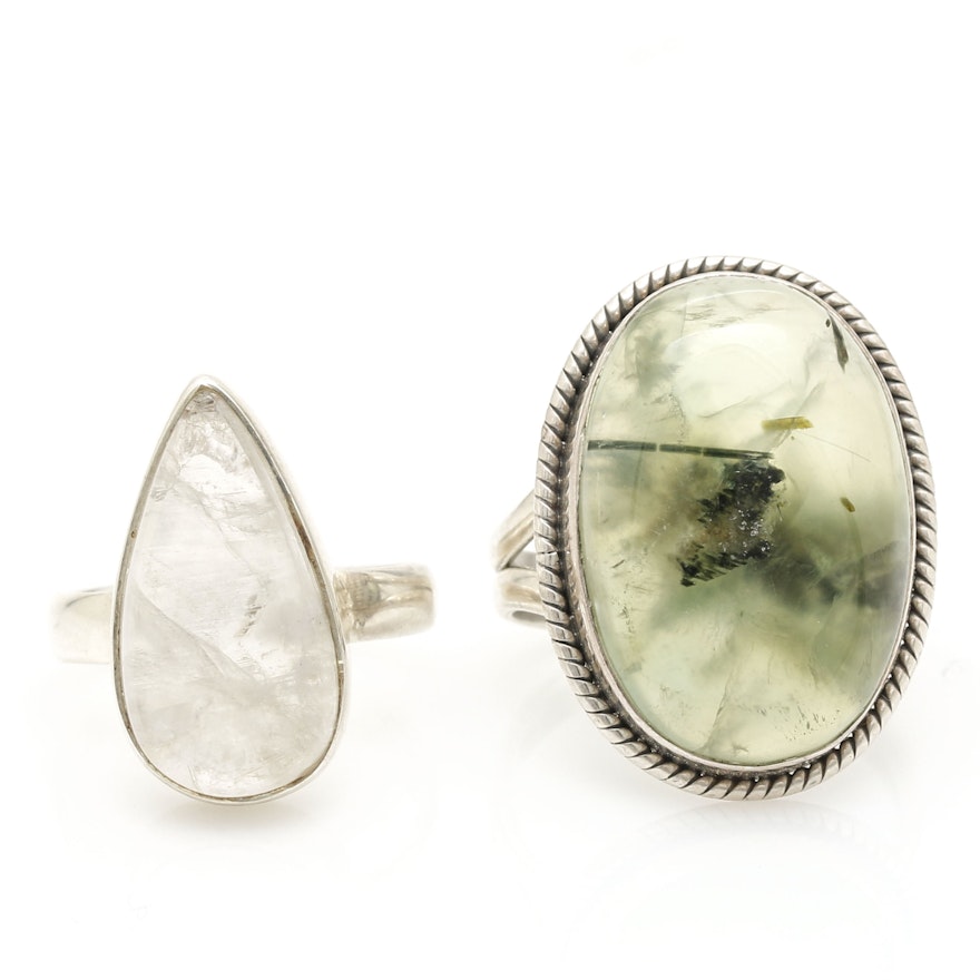 Sterling Silver Moonstone and Tourmalinated Green Tourmaline Rings
