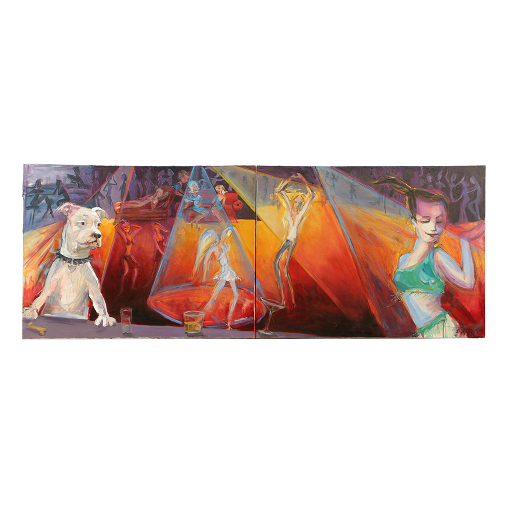 B.B. Hall Oil Painting Diptych on Canvas "Guarding the Harem"