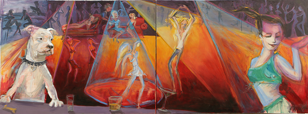 B.B. Hall Oil Painting Diptych on Canvas "Guarding the Harem"