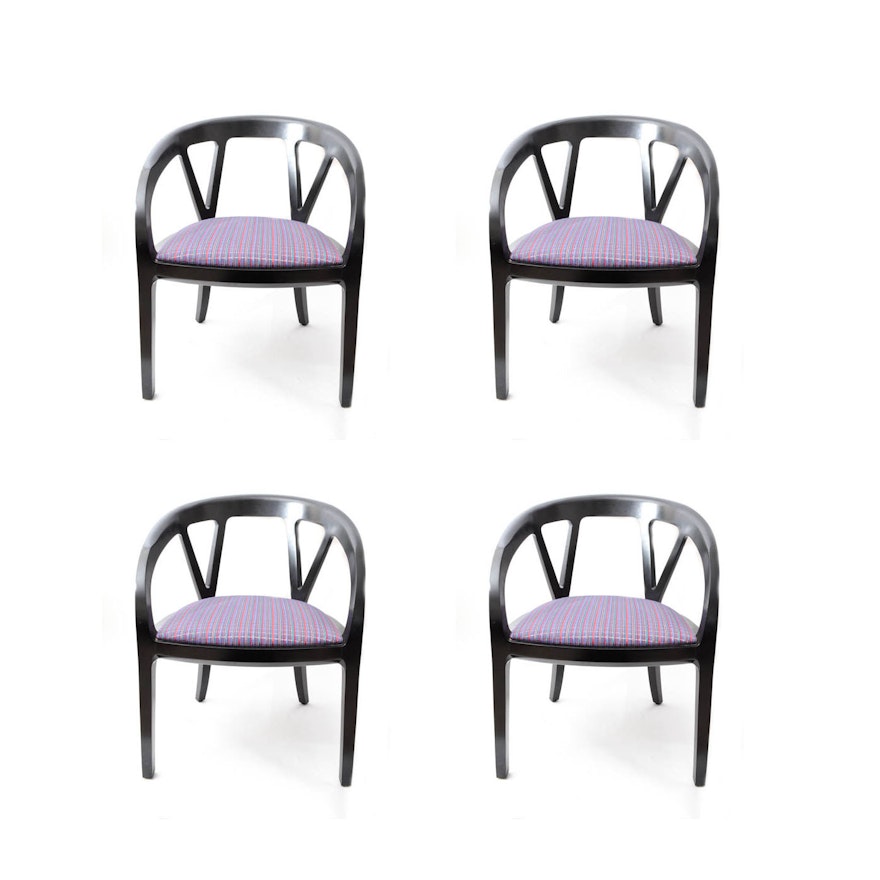 Set of Four Wooden Upholstered Wishbone Chairs