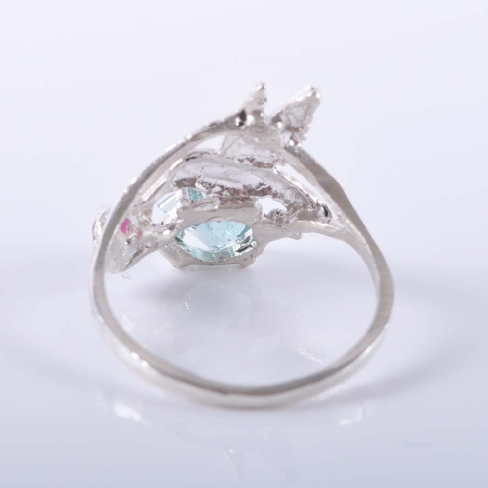 Sterling Silver Hummingbird Tourmaline and Ruby Ring