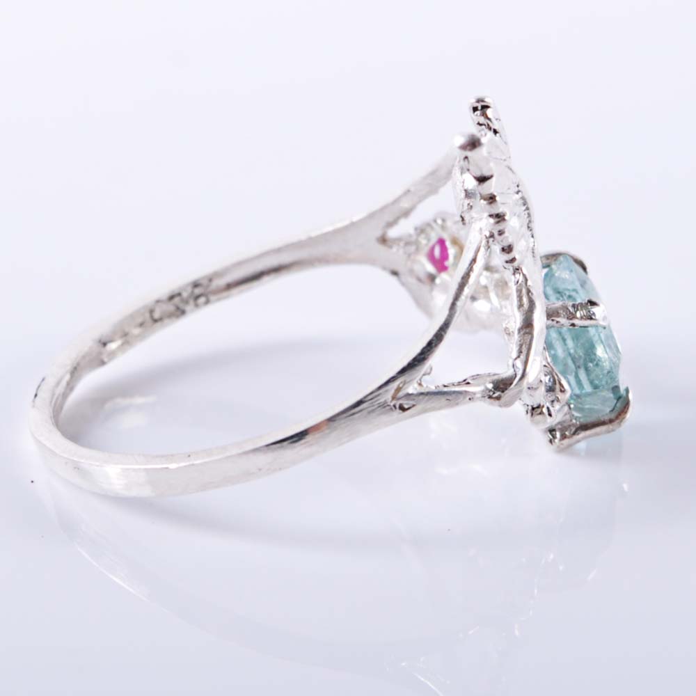 Sterling Silver Hummingbird Tourmaline and Ruby Ring