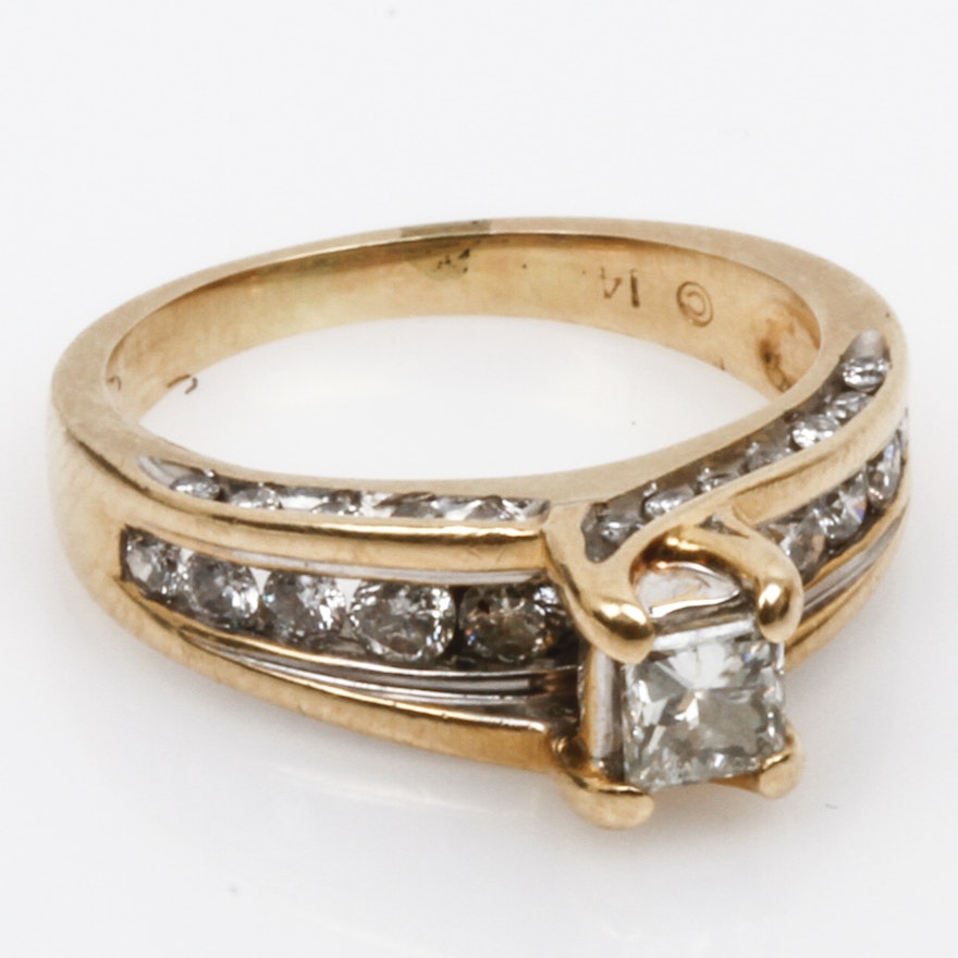 14K Yellow Gold and 0.97 CTW Diamond Cathedral Engagement Ring