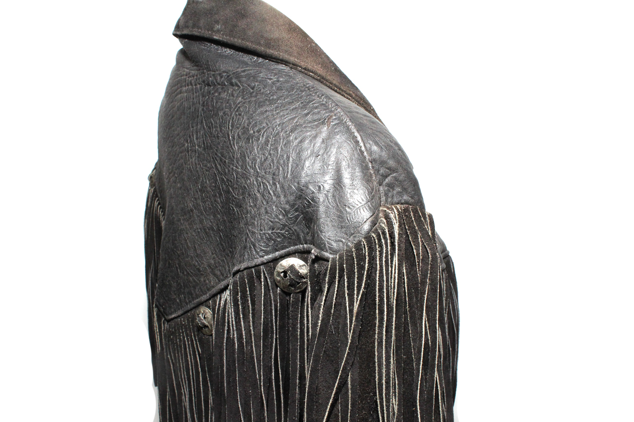 1970s Schott "Western" Black Leather Fringe Jacket With Hand Tooled Details