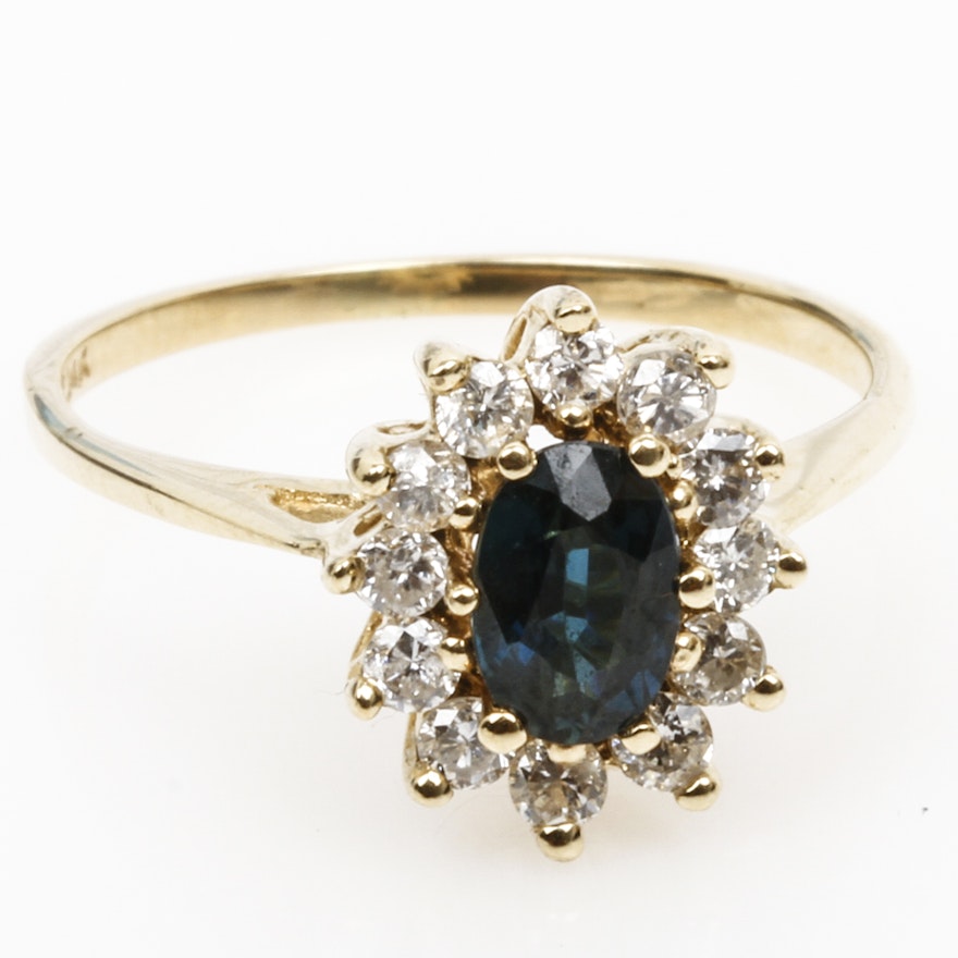 14K Yellow Gold, Sapphire, and Diamond Cocktail Ring