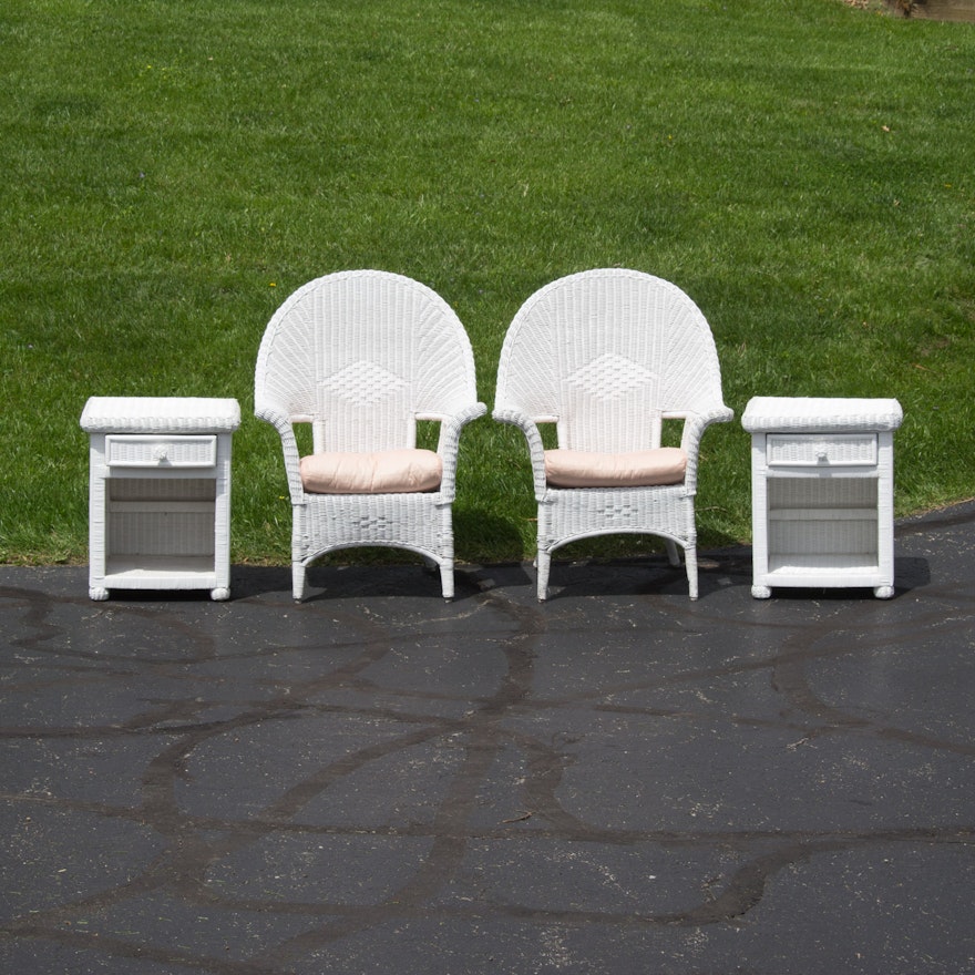 Wicker Armchair and End Table Set