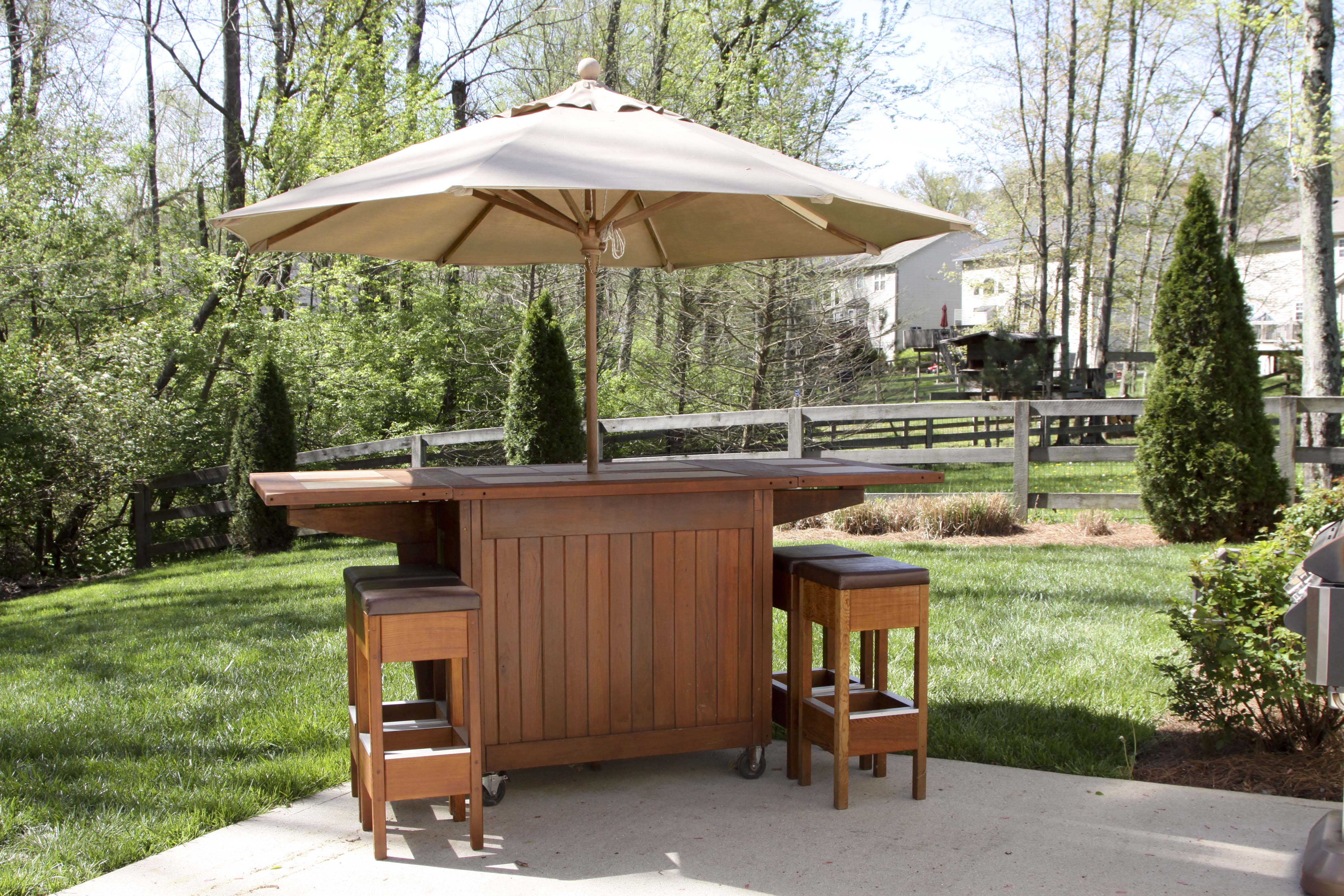 Wooden Outdoor Bar With Stools