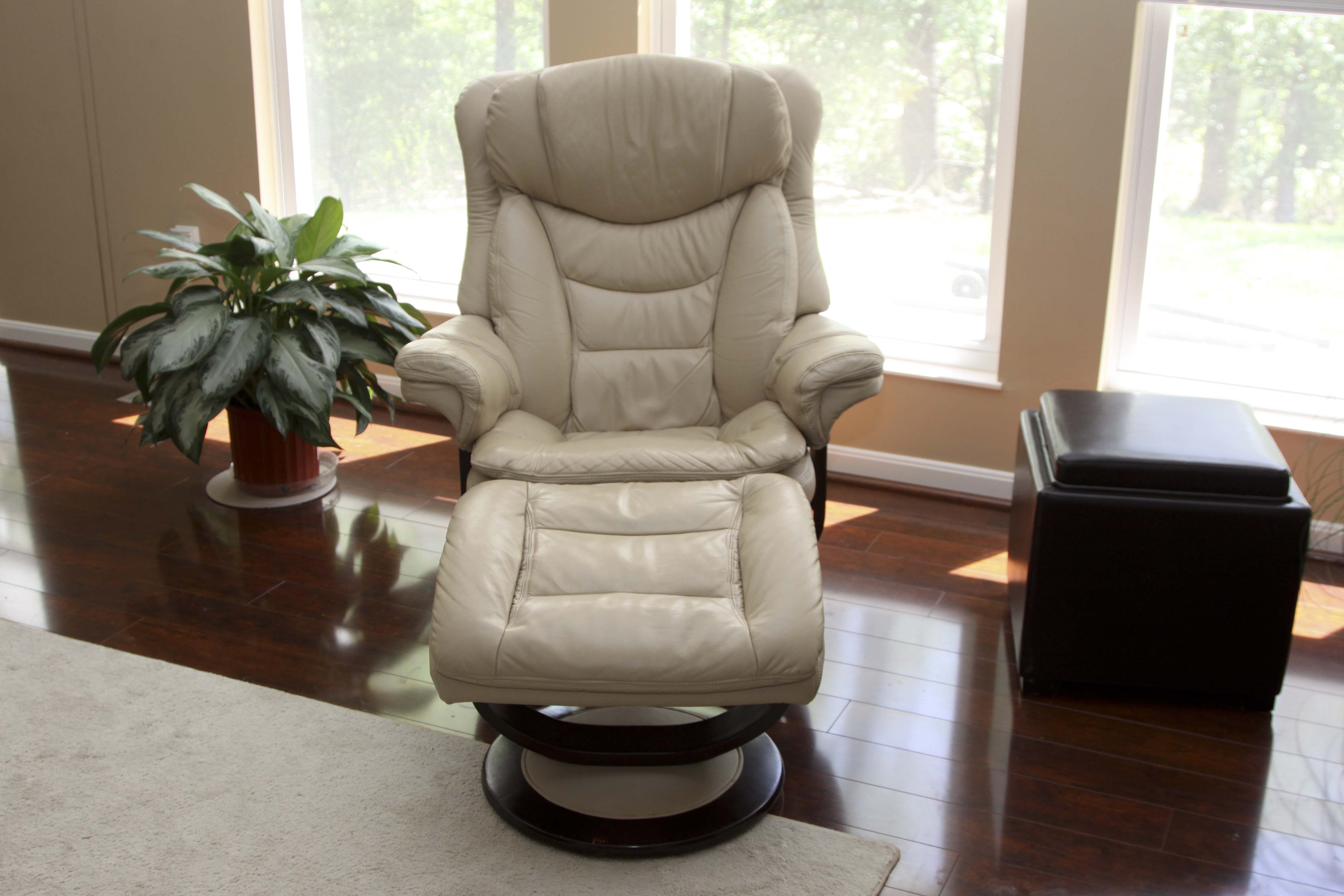 Contemporary Leather Recliner and Ottoman by Lane