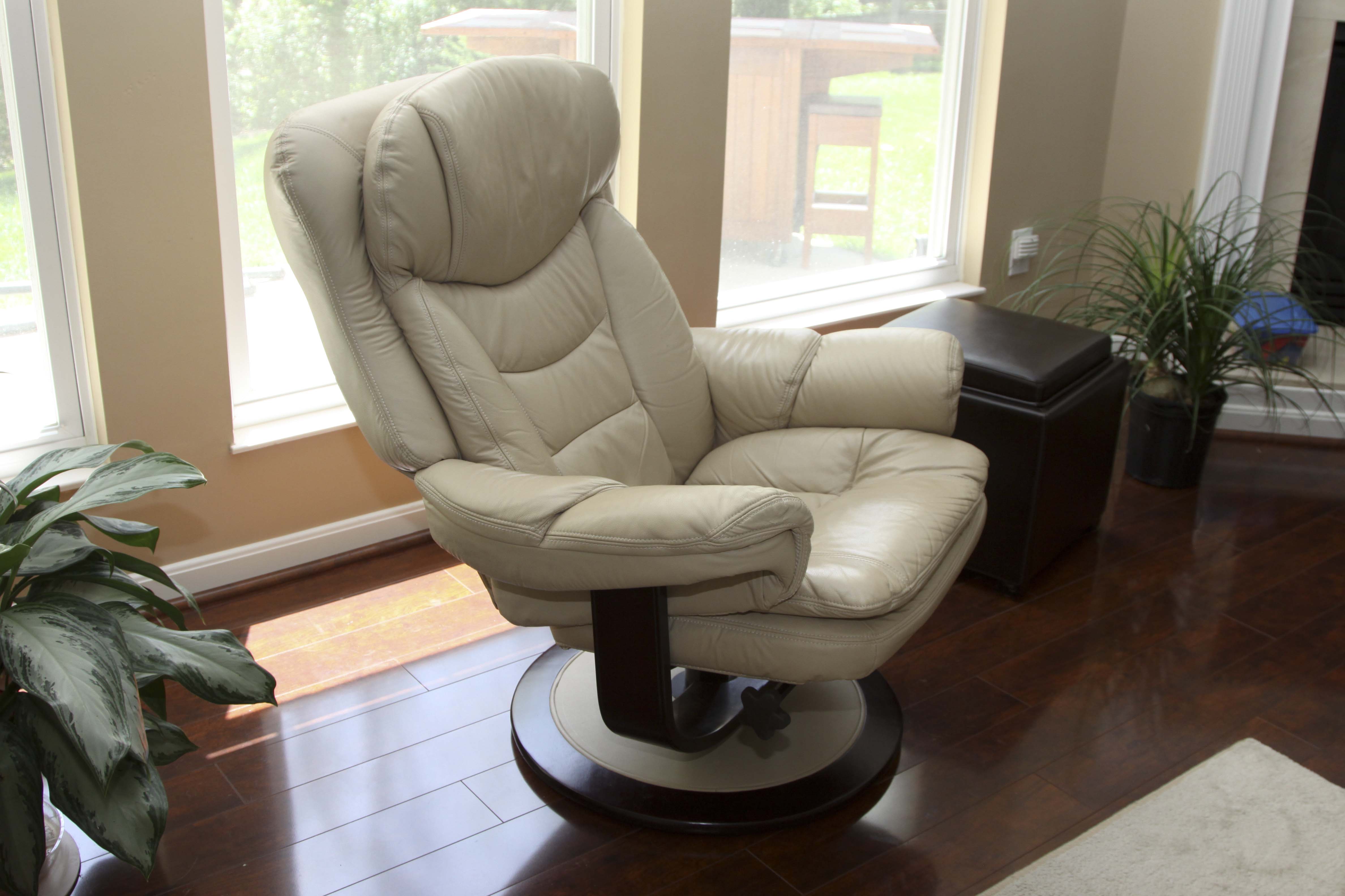 Contemporary Leather Recliner and Ottoman by Lane
