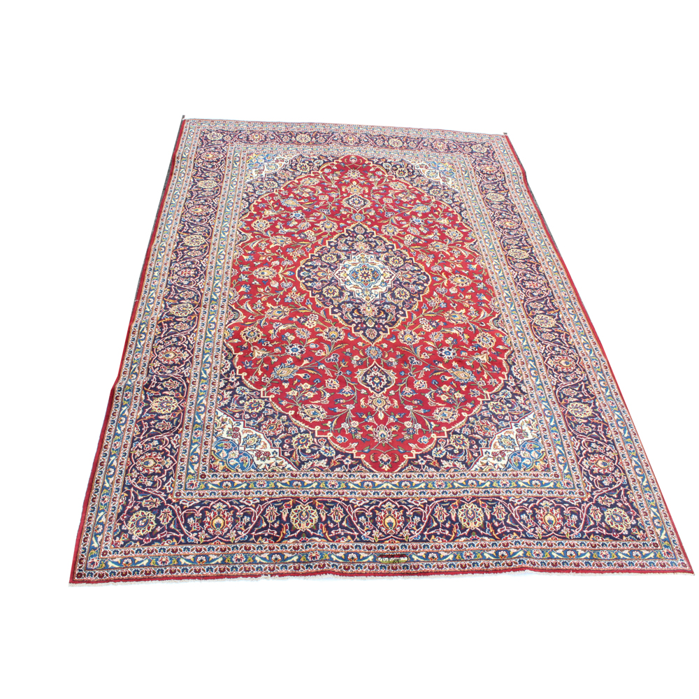 Antique Hand-Knotted Persian Shadsar Kashan Room Size Rug