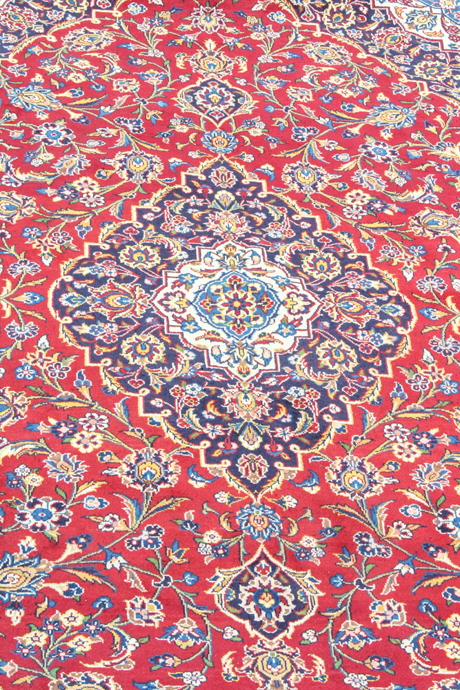 Antique Hand-Knotted Persian Shadsar Kashan Room Size Rug