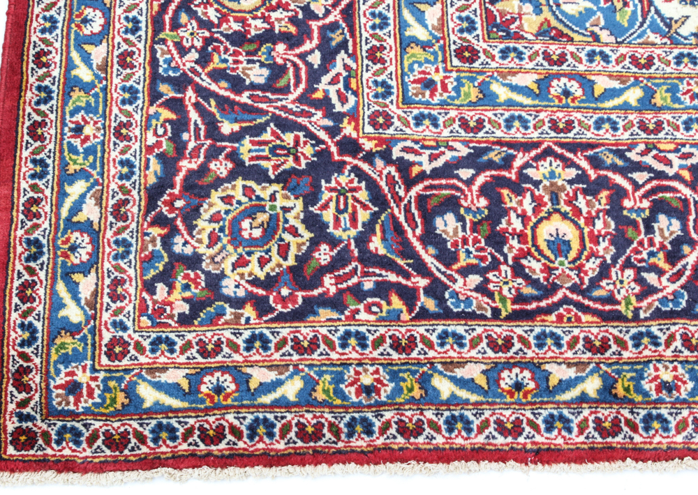 Antique Hand-Knotted Persian Shadsar Kashan Room Size Rug
