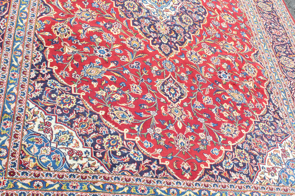 Antique Hand-Knotted Persian Shadsar Kashan Room Size Rug