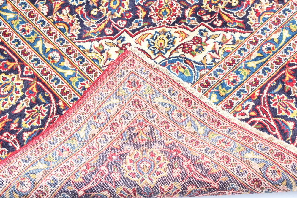 Antique Hand-Knotted Persian Shadsar Kashan Room Size Rug