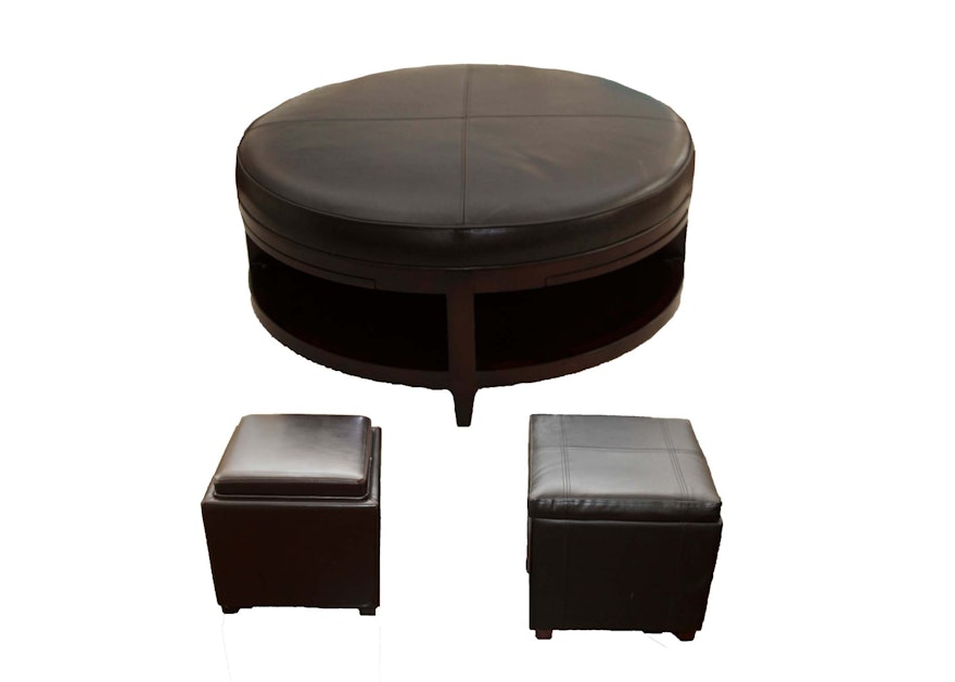 Coffee Table and Two Storage Ottomans