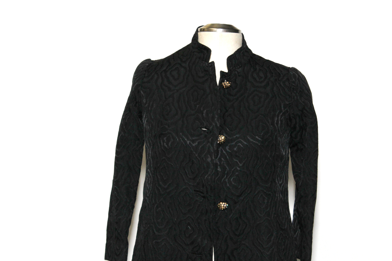Elegant Black Quilted Evening Jacket With Rhinestone Buttons