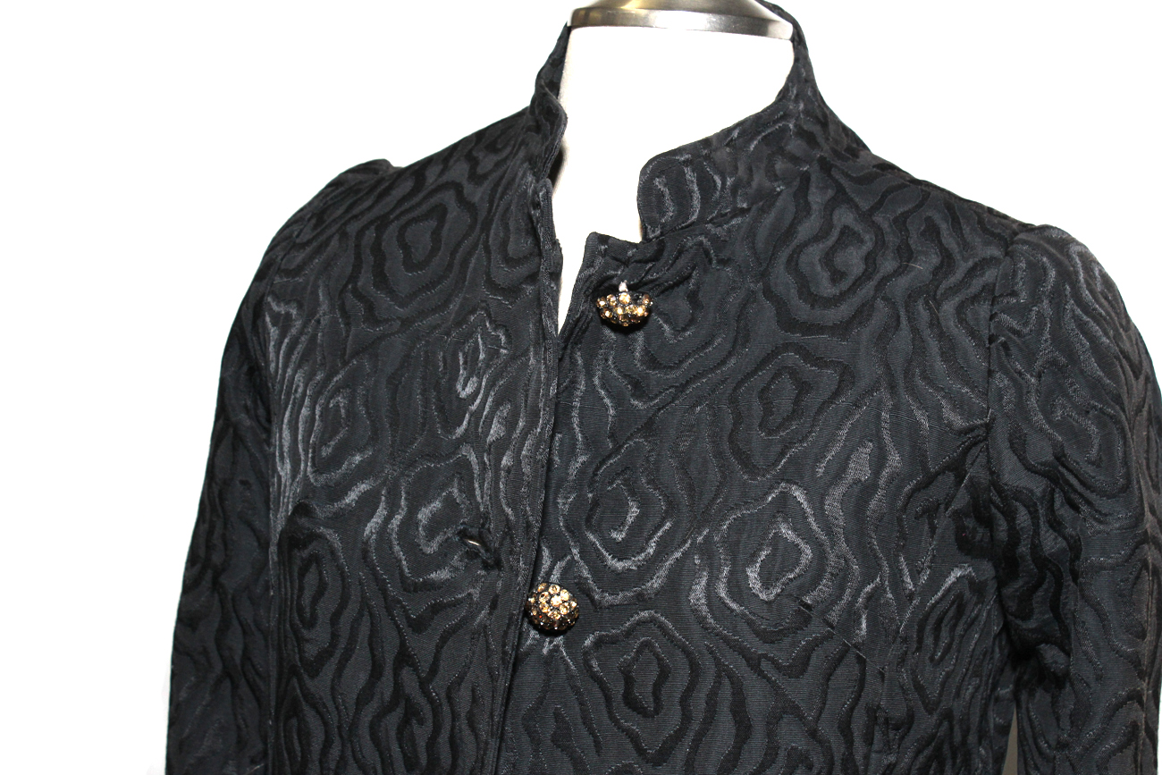Elegant Black Quilted Evening Jacket With Rhinestone Buttons
