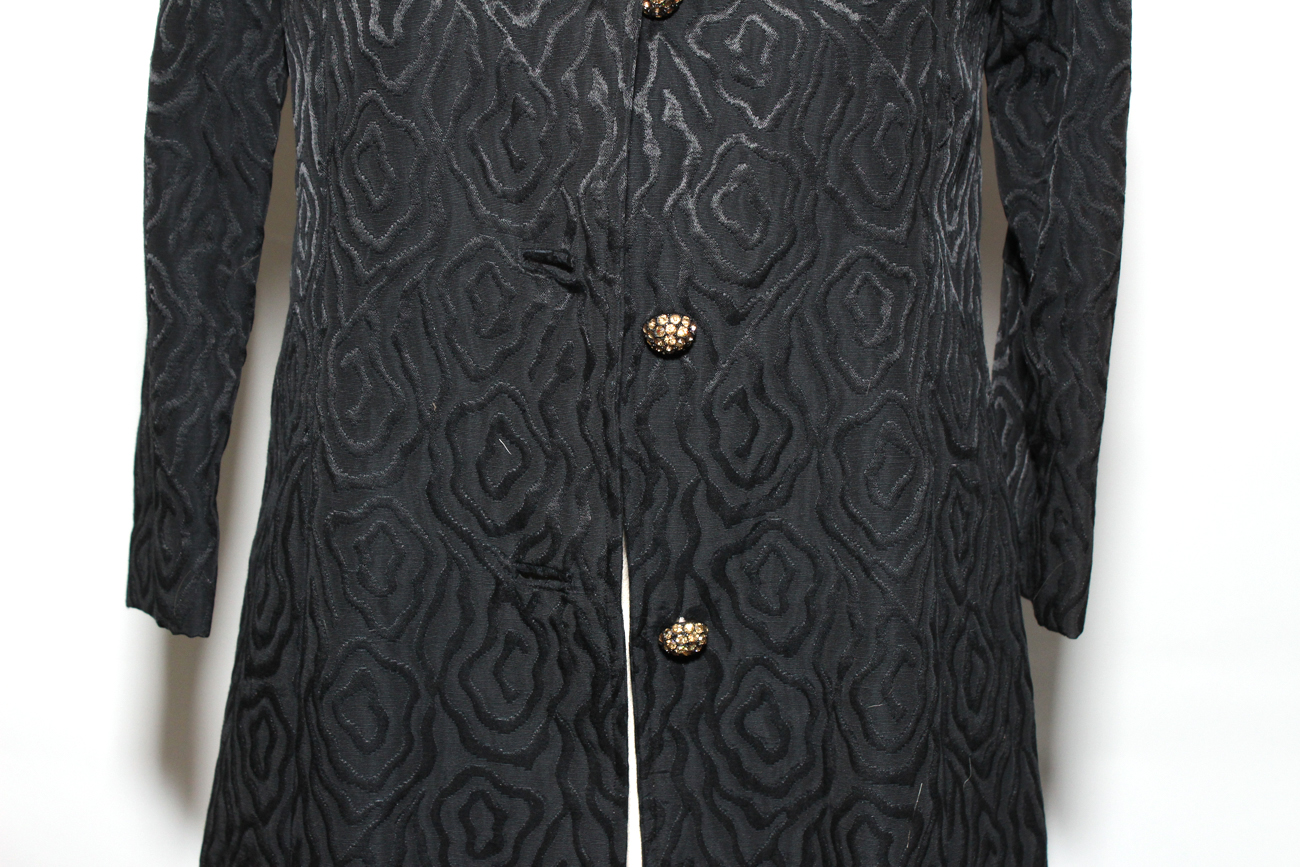 Elegant Black Quilted Evening Jacket With Rhinestone Buttons
