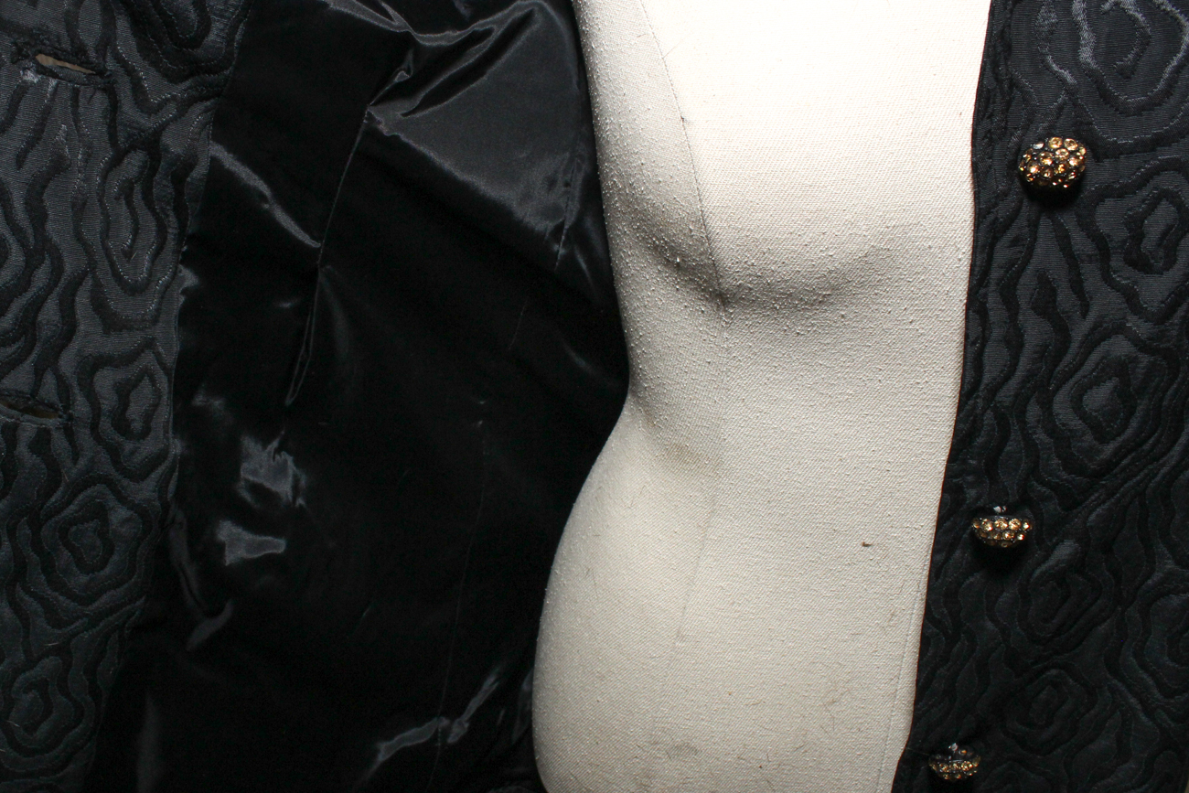 Elegant Black Quilted Evening Jacket With Rhinestone Buttons