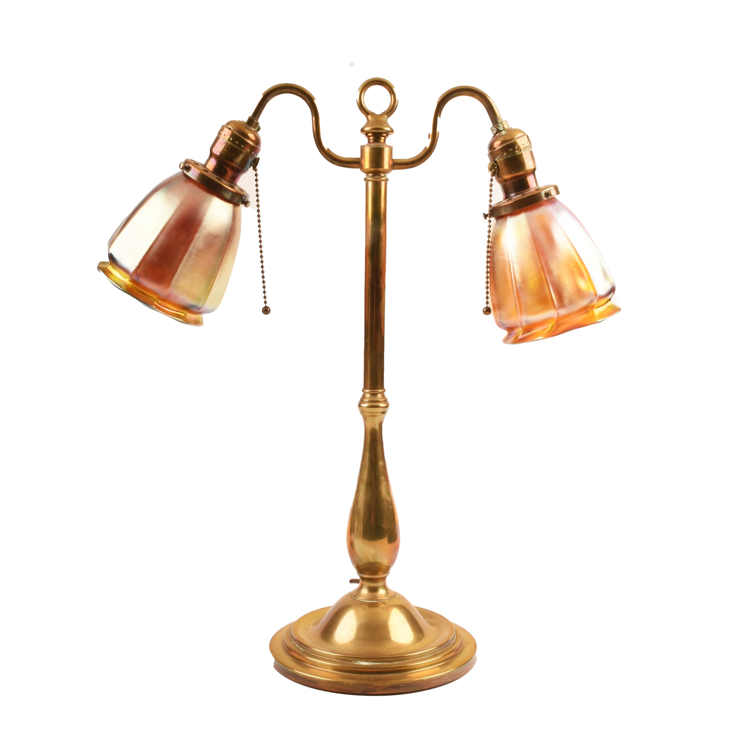 Brass Desk Lamp With Quezal Shades