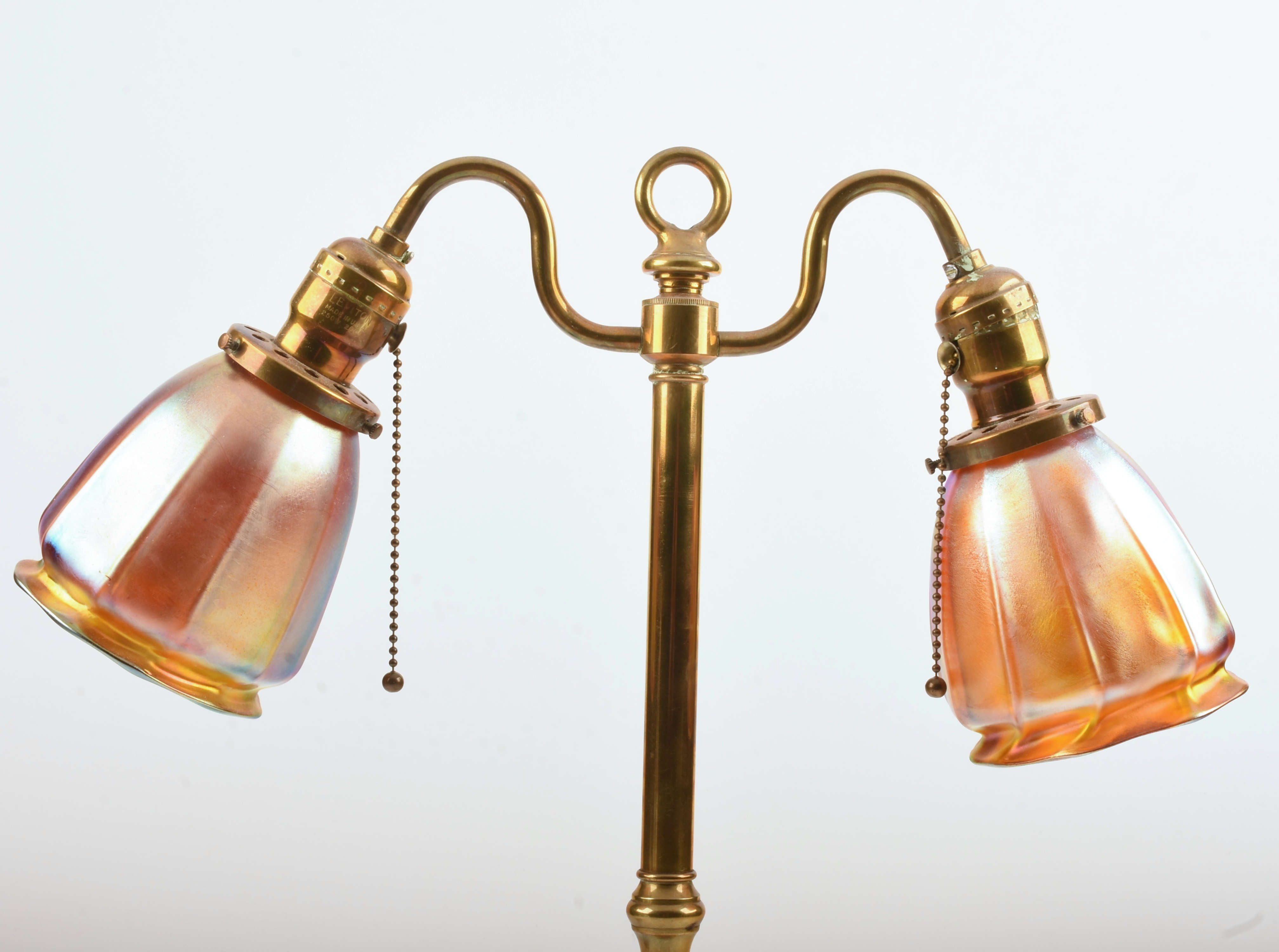 Brass Desk Lamp With Quezal Shades