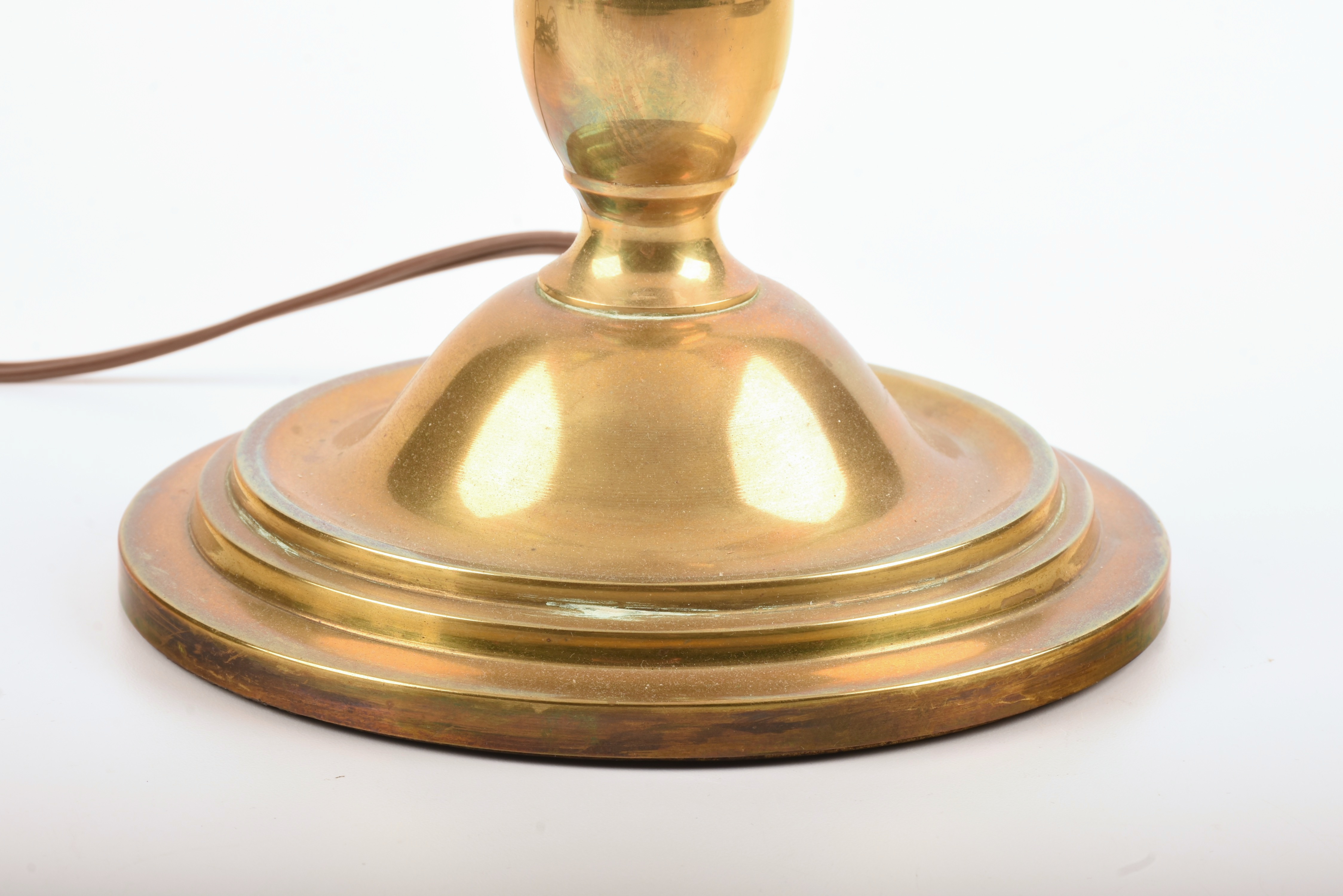 Brass Desk Lamp With Quezal Shades