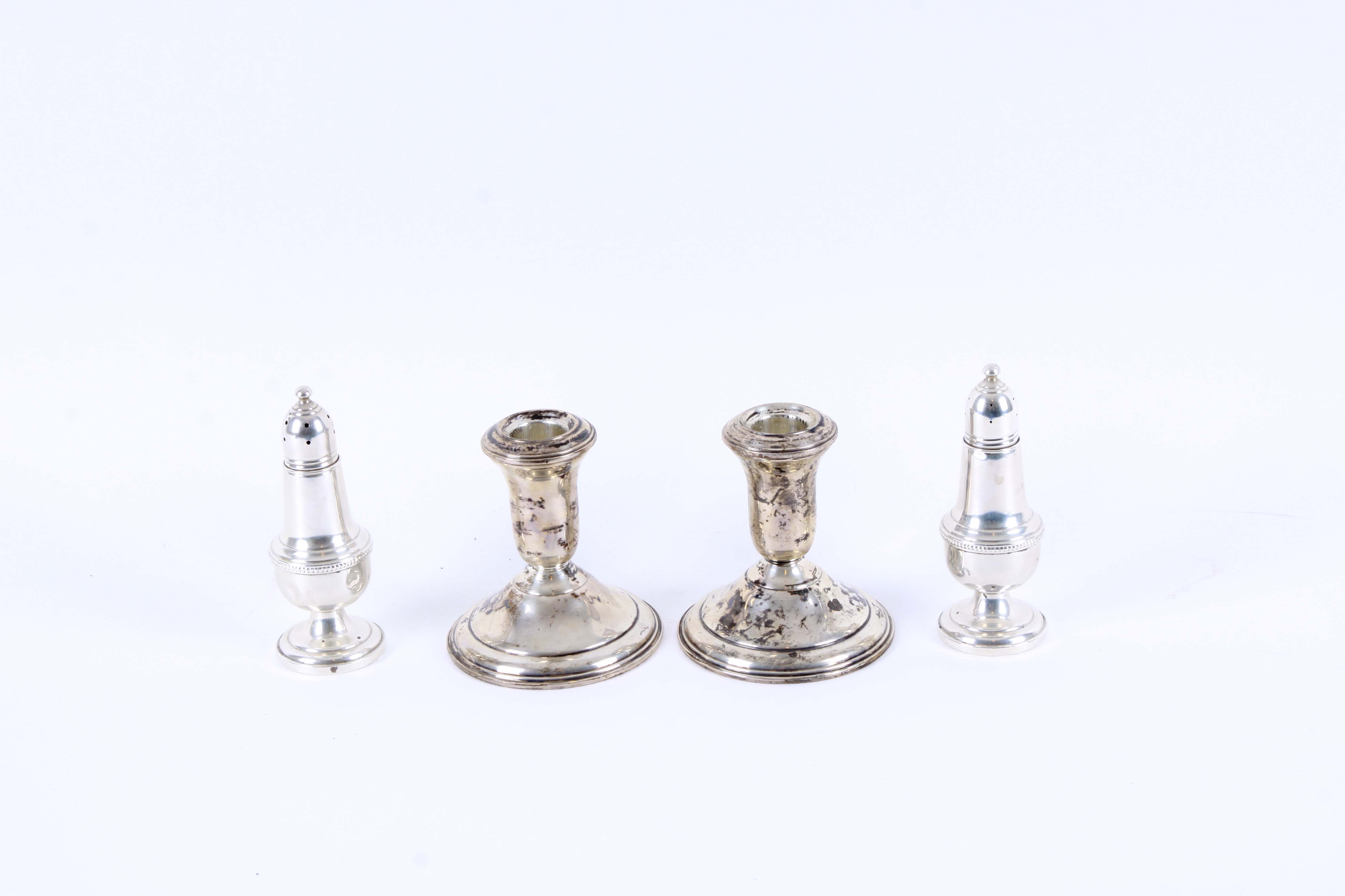Weighted Sterling Silver Candlesticks and Salt and Pepper Shakers