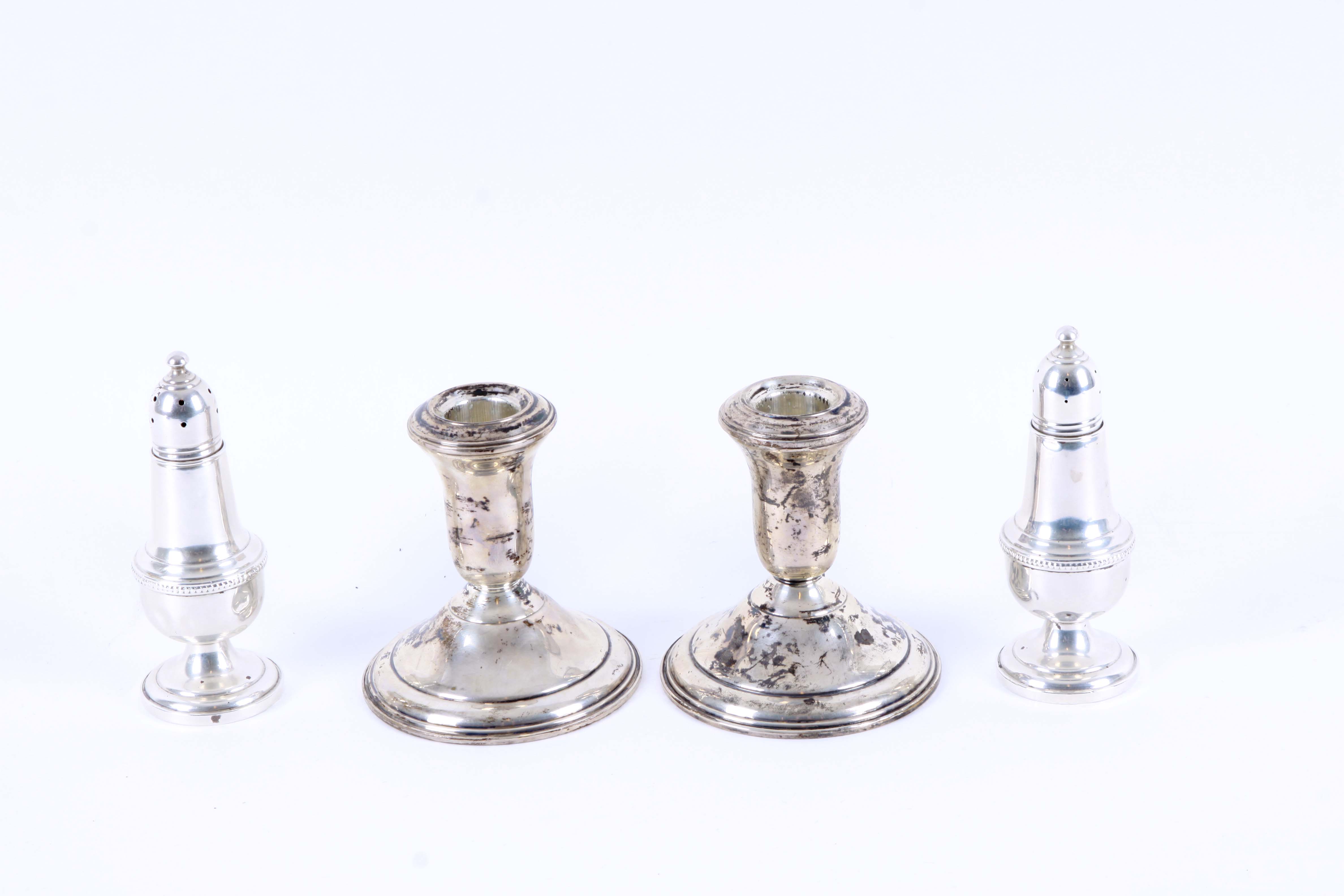 Weighted Sterling Silver Candlesticks and Salt and Pepper Shakers