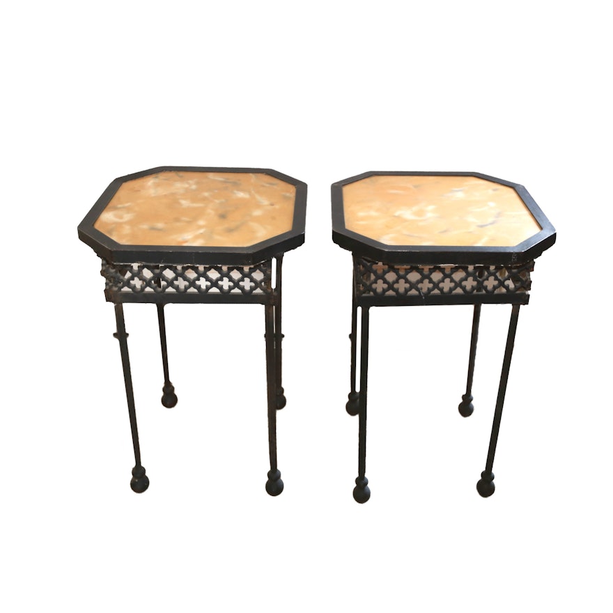 Cast Iron End Tables With Cement Tops