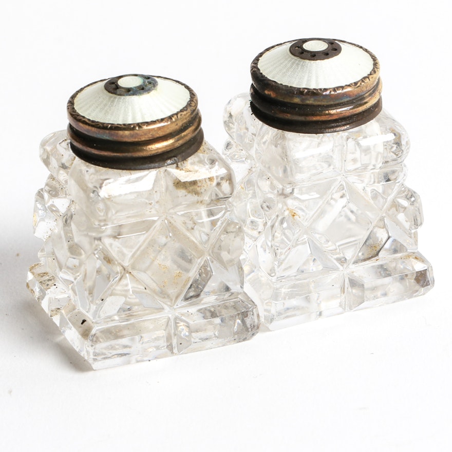 Vintage Norweigan Sterling Silver and Cut Glass Salt and Pepper Shakers