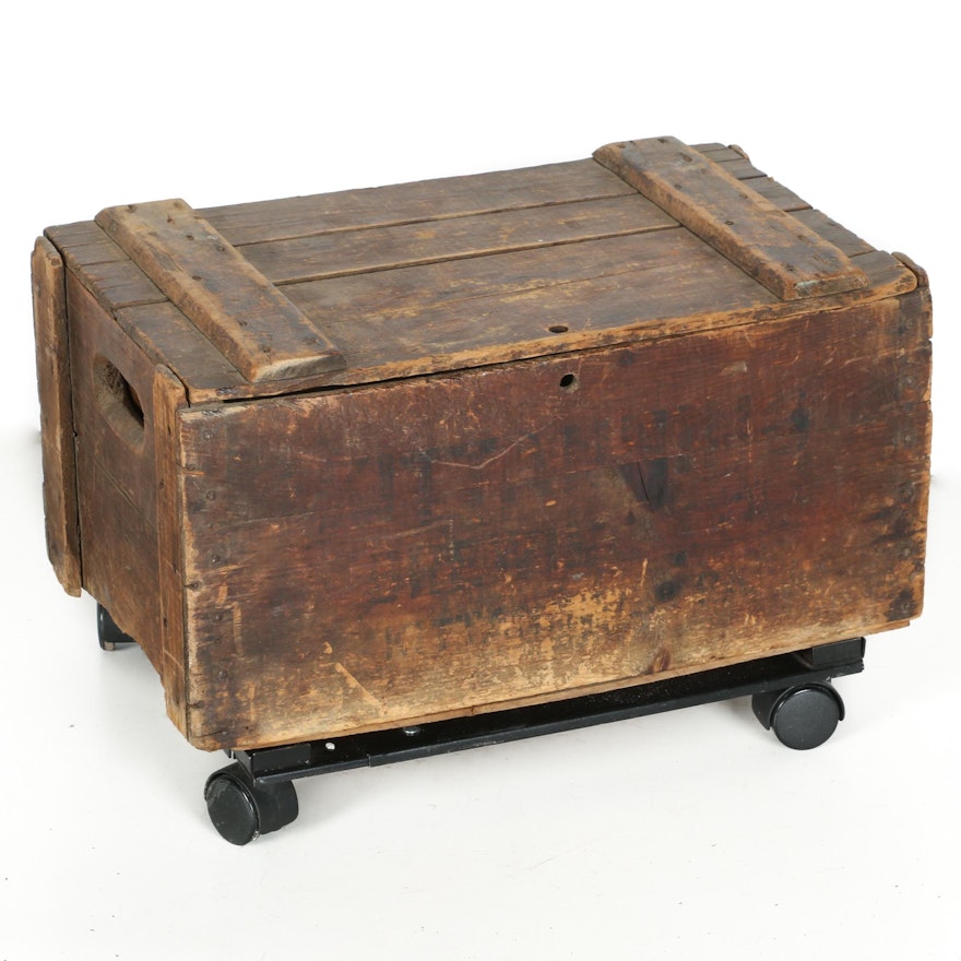 Vintage Wooden Crate on Contemporary Caster Base