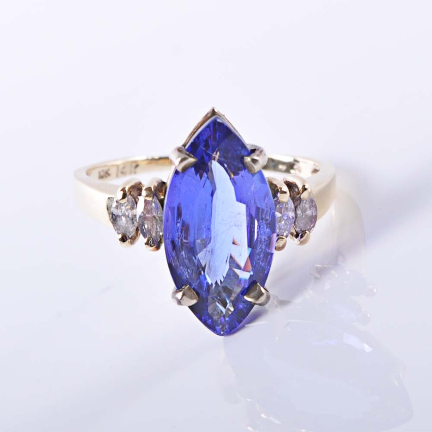 14K and 10K Gold 3.73 CTS Tanzanite and Diamond Ring