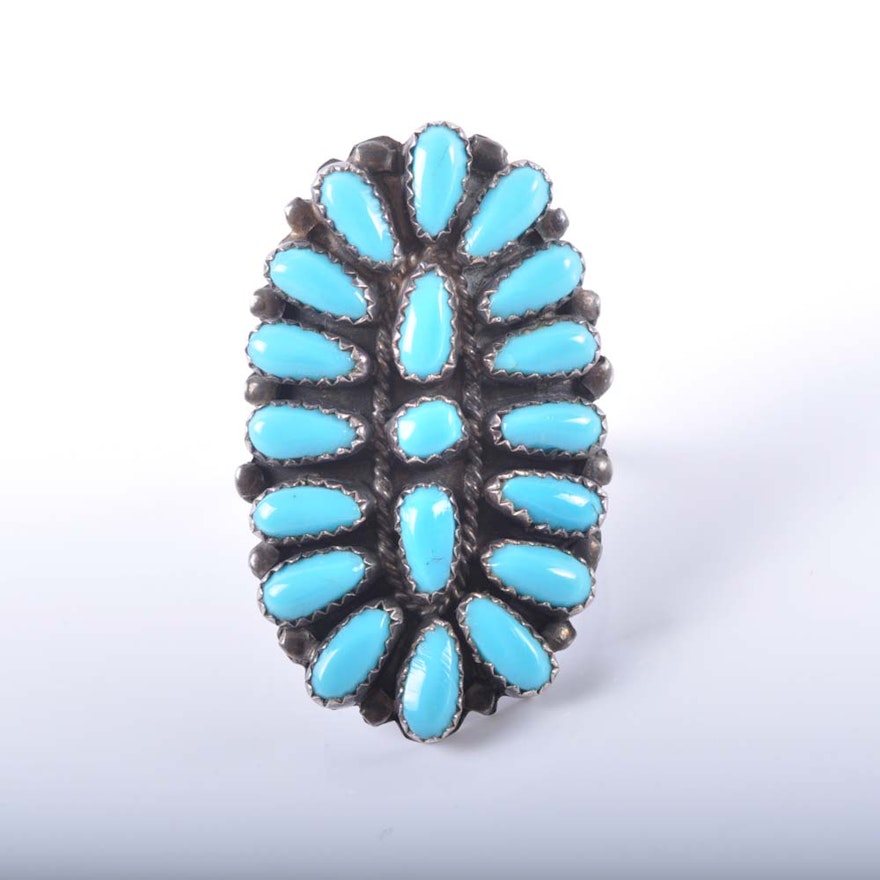 Native American Style Sterling Silver Turquoise Statement Ring