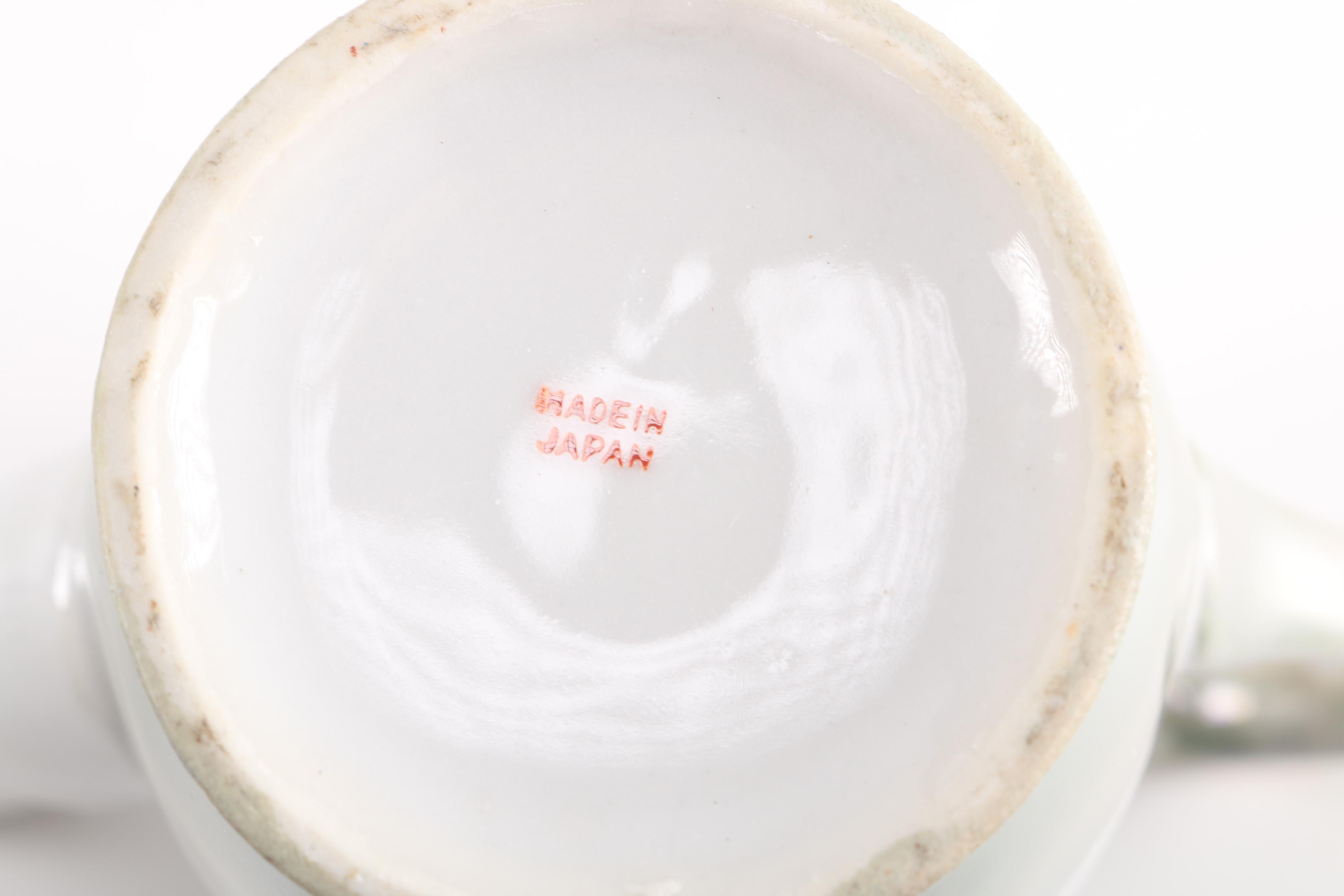 Japanese Hand-Painted Porcelain Coffee Pot and Cups