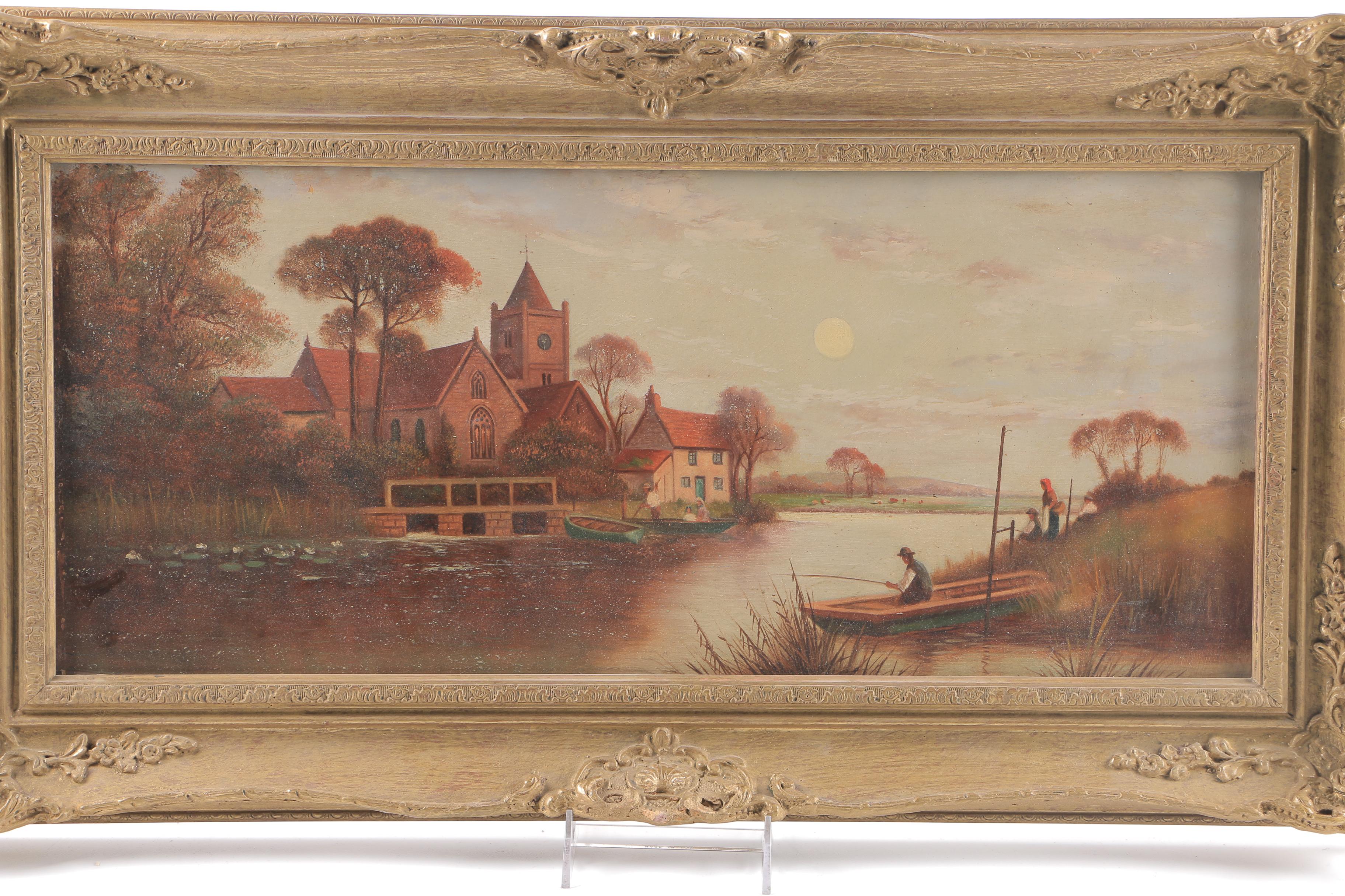 G. Cole Oil Painting on Canvas "People Boating"