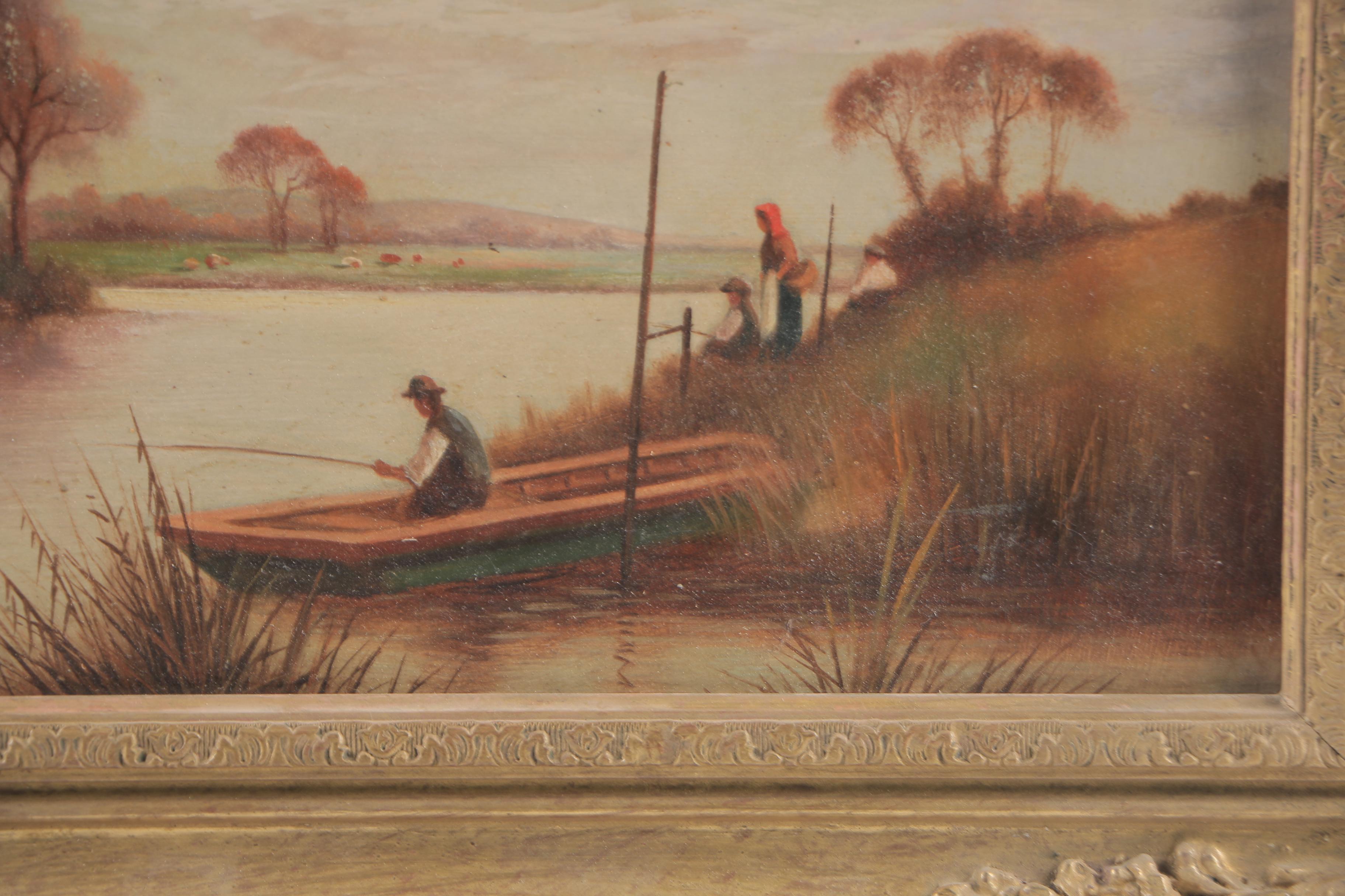 G. Cole Oil Painting on Canvas "People Boating"