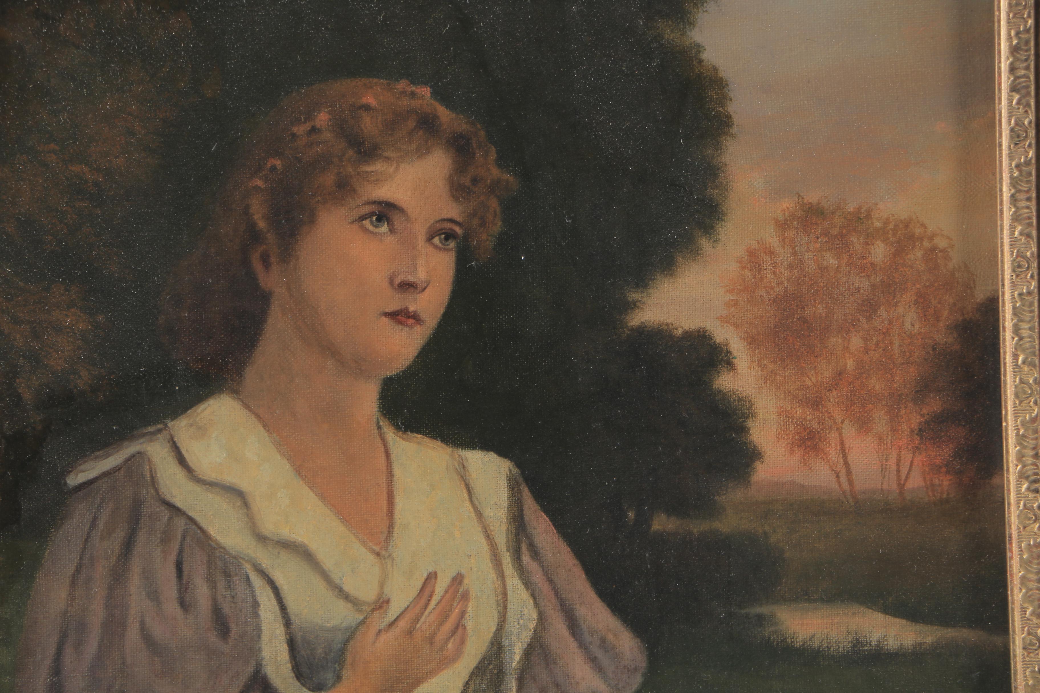 Attributed to Wiliam Henry Midwood  Oil on Canvas "Portrait of Young Girl in Landscape"