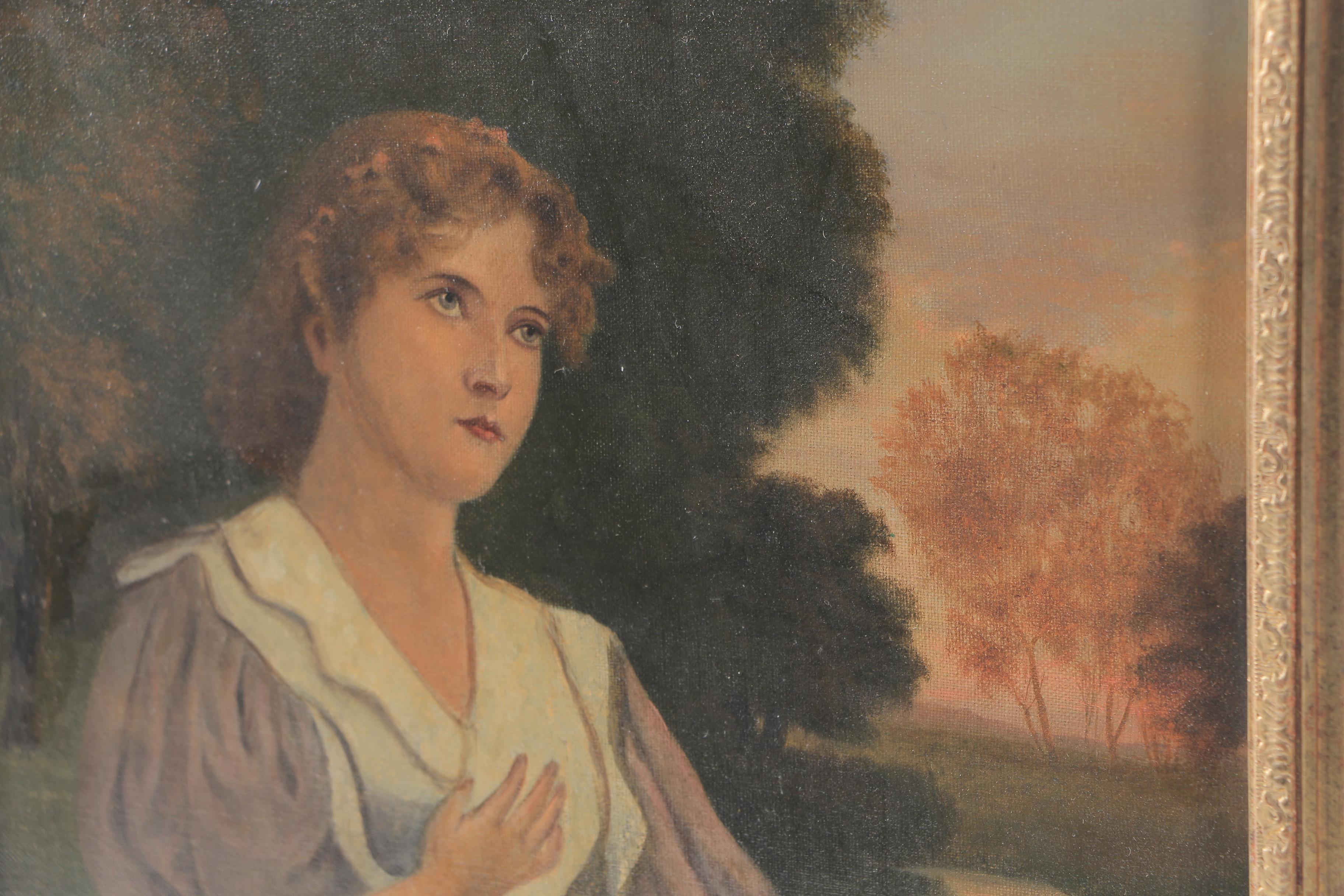 Attributed to Wiliam Henry Midwood  Oil on Canvas "Portrait of Young Girl in Landscape"