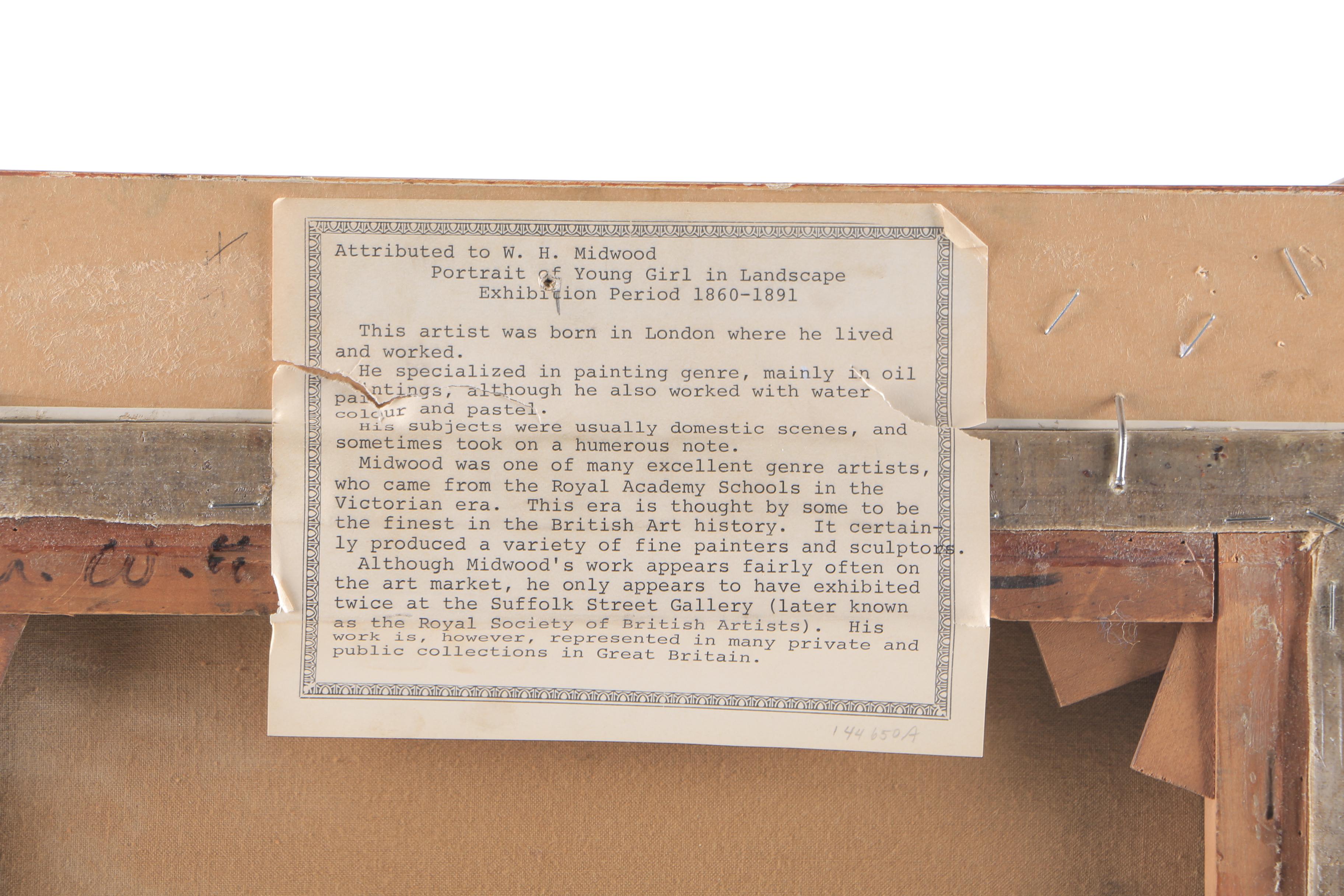 Attributed to Wiliam Henry Midwood  Oil on Canvas "Portrait of Young Girl in Landscape"