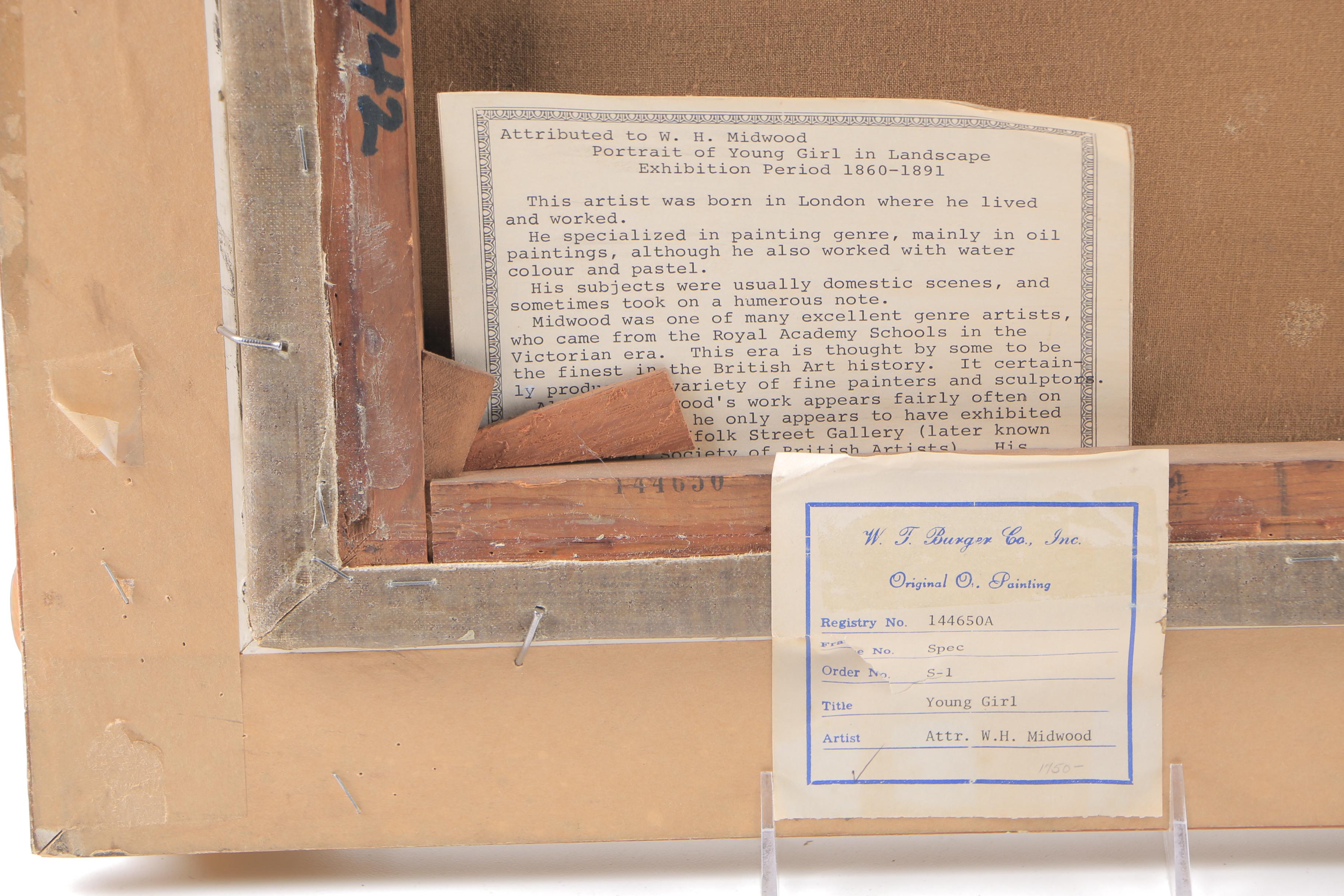 Attributed to Wiliam Henry Midwood  Oil on Canvas "Portrait of Young Girl in Landscape"