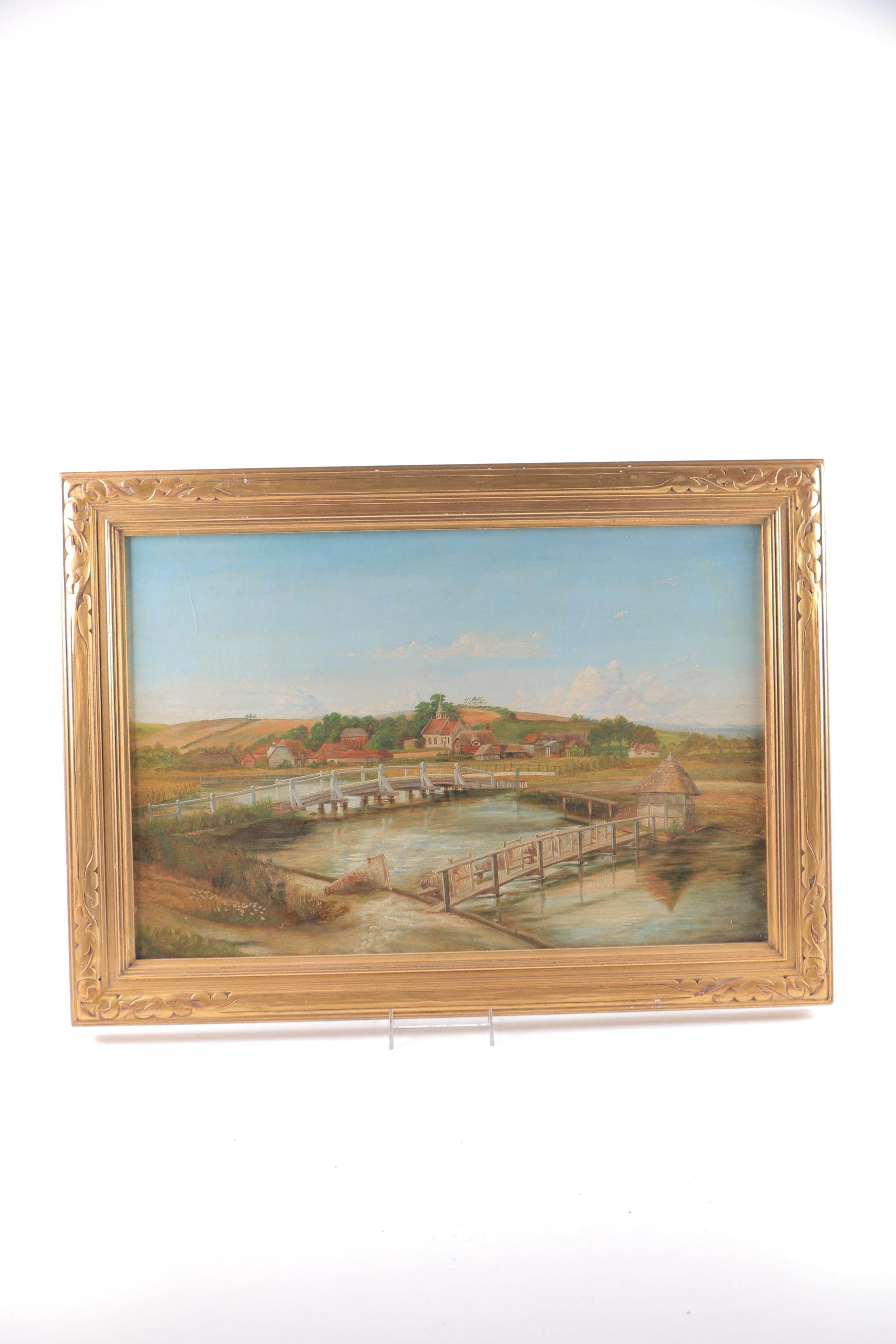 Oil Painting on Canvas "Eel Traps"