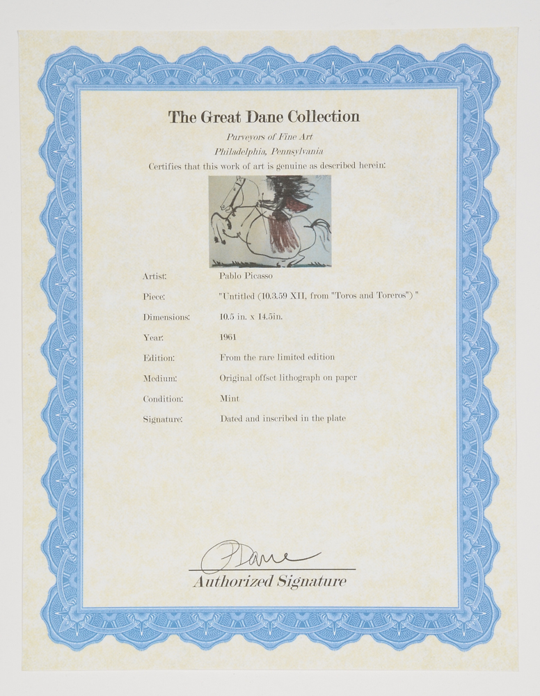 Offset Lithograph after Pablo Picasso from "Toros y Toreros" Folio