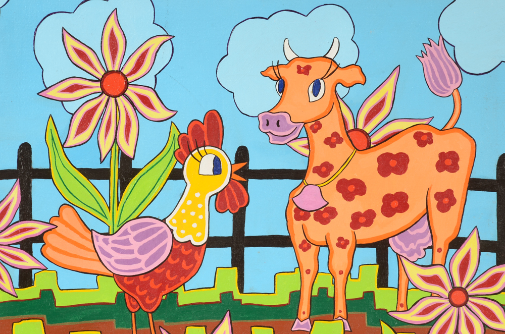 Price Signed 1975 Acrylic Folk Art Illustration on Canvas Board