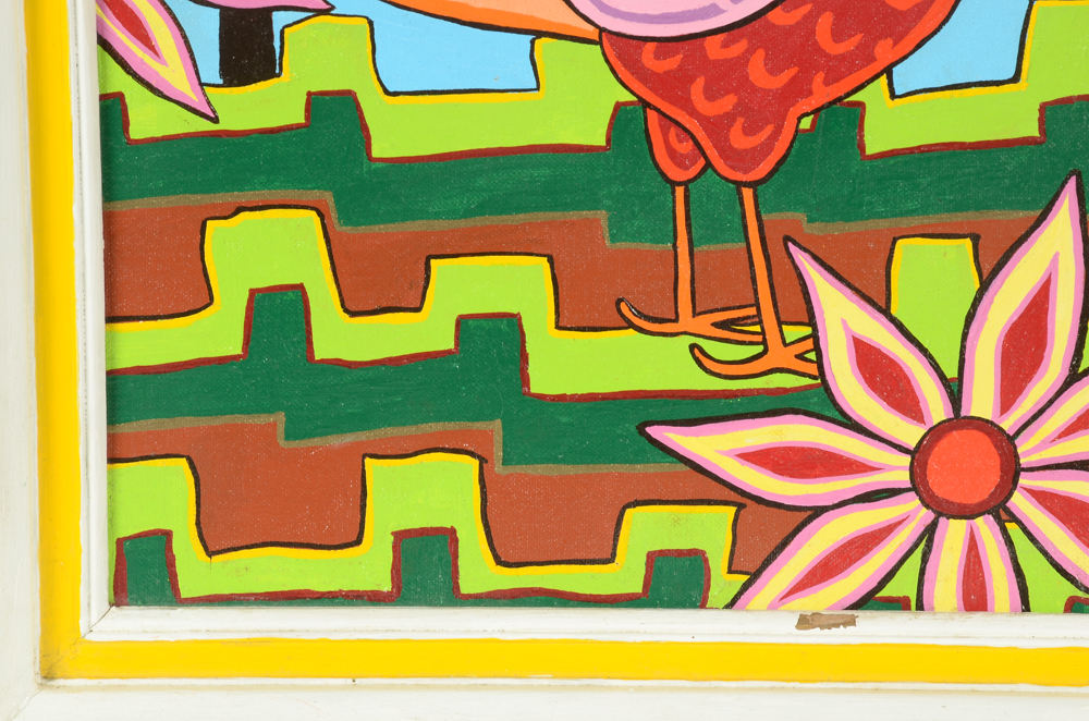 Price Signed 1975 Acrylic Folk Art Illustration on Canvas Board