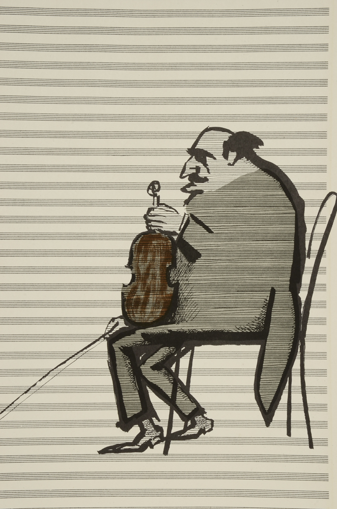 Original 1960s "Derrière le Miroir" Double-sided Lithograph after Saul Steinberg Drawings "The Violinst" & "Train Station"