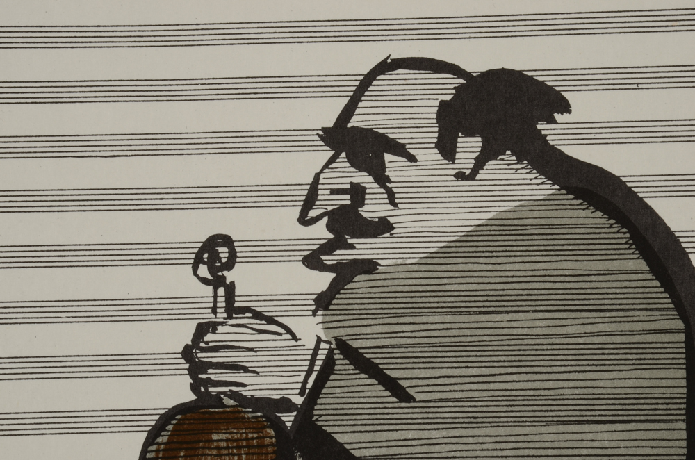 Original 1960s "Derrière le Miroir" Double-sided Lithograph after Saul Steinberg Drawings "The Violinst" & "Train Station"