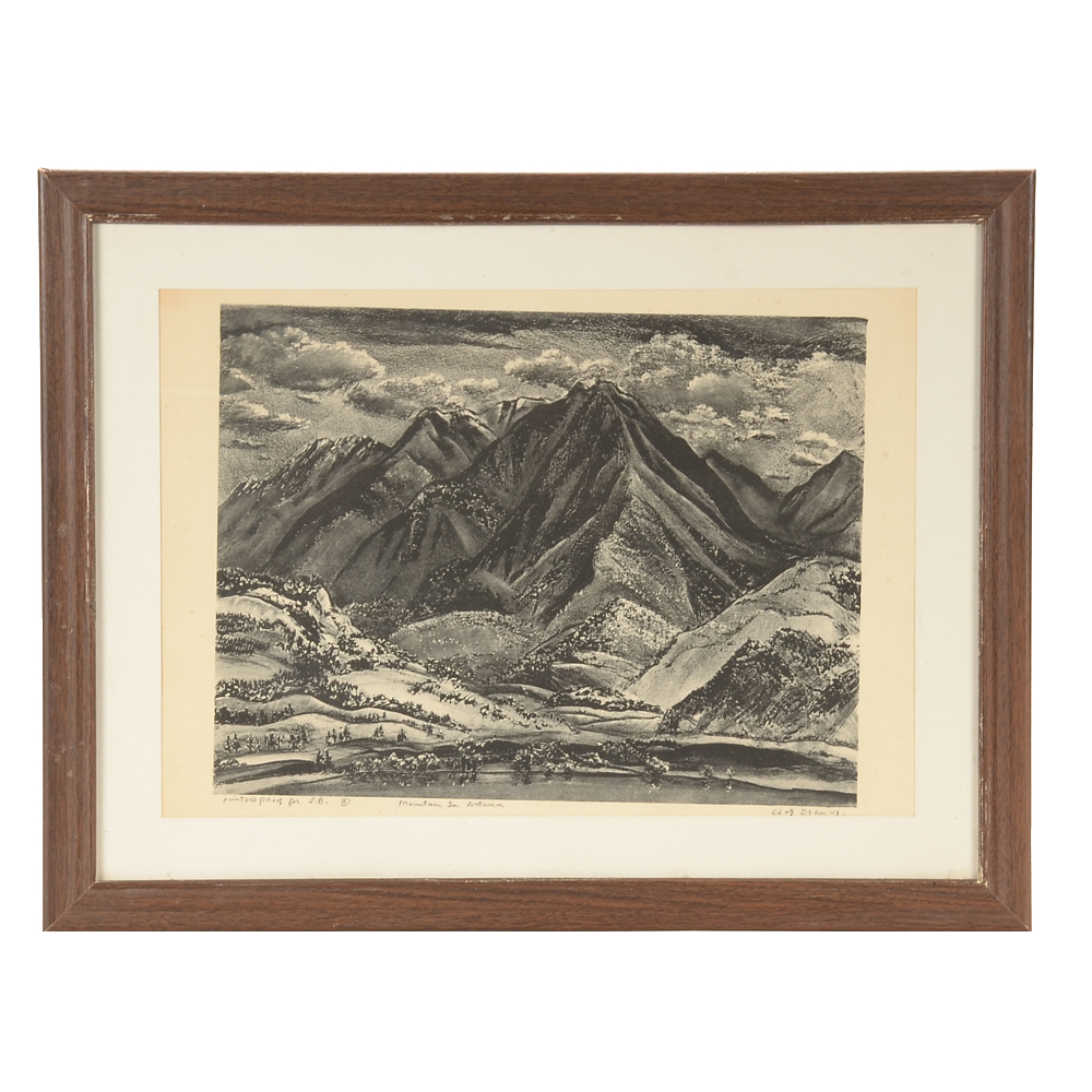 Adolf Dehn 1949 Signed Lithograph "Mountains in Autumn"