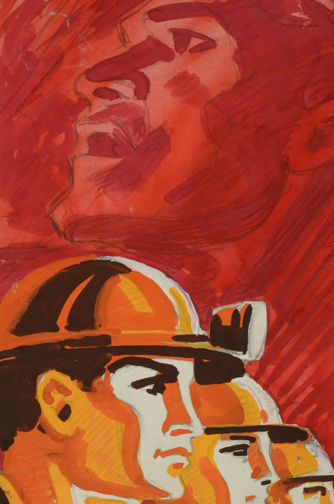 Timofei Andreevich Lyashchuk Original Mixed Media Prototype for Soviet Propaganda Poster